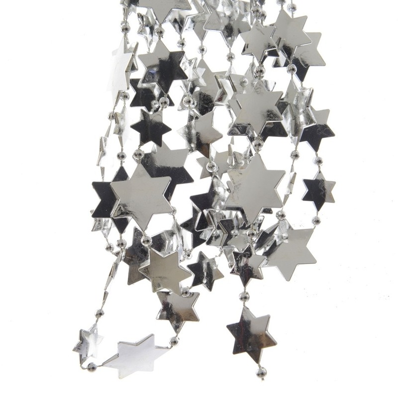 Kerst sterren kralen guirlandes zilver 270 cm kerstboom versiering-decoratie