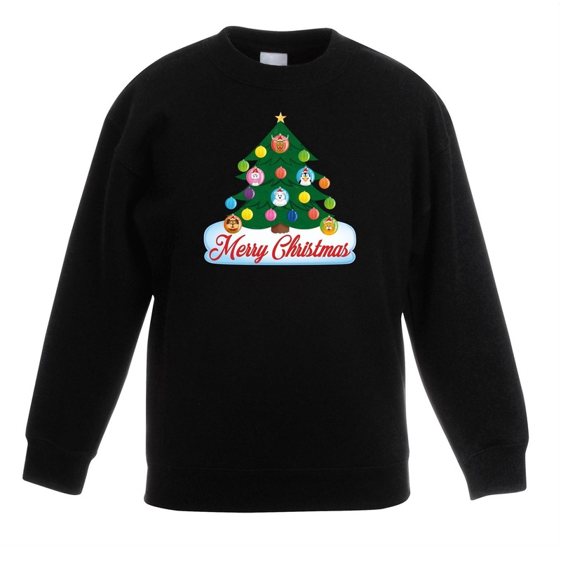 Kerst sweater met dierenvriendjes kerstboom voor kinderen