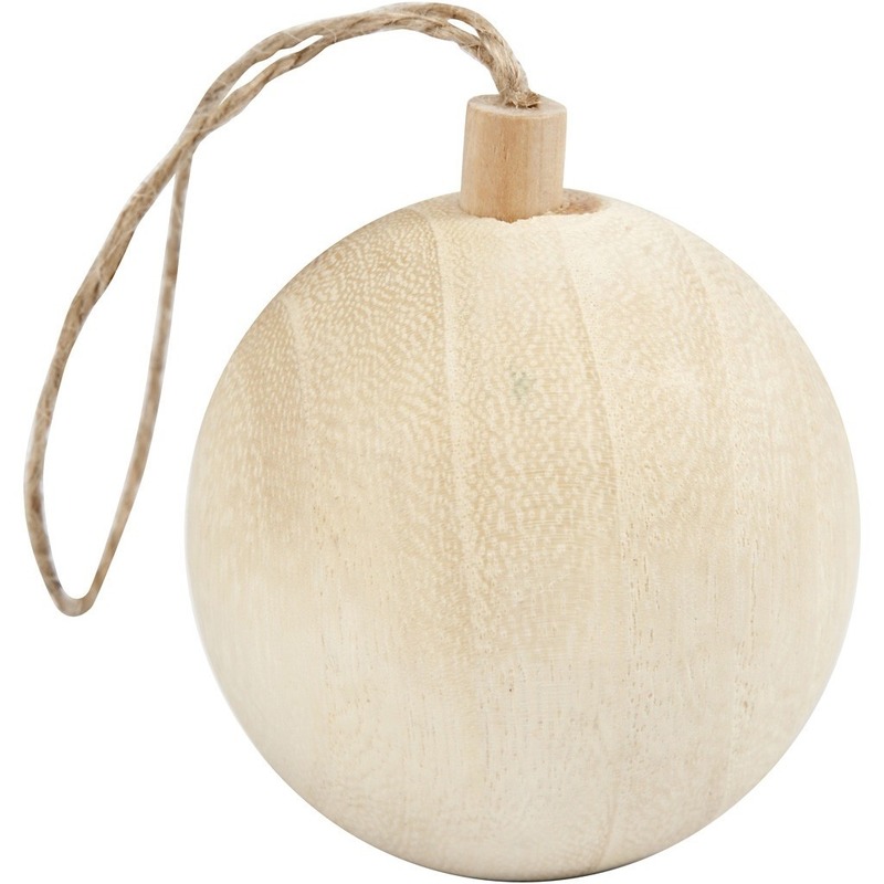 Kerstbal hangdecoratie van licht hout 6,4 cm