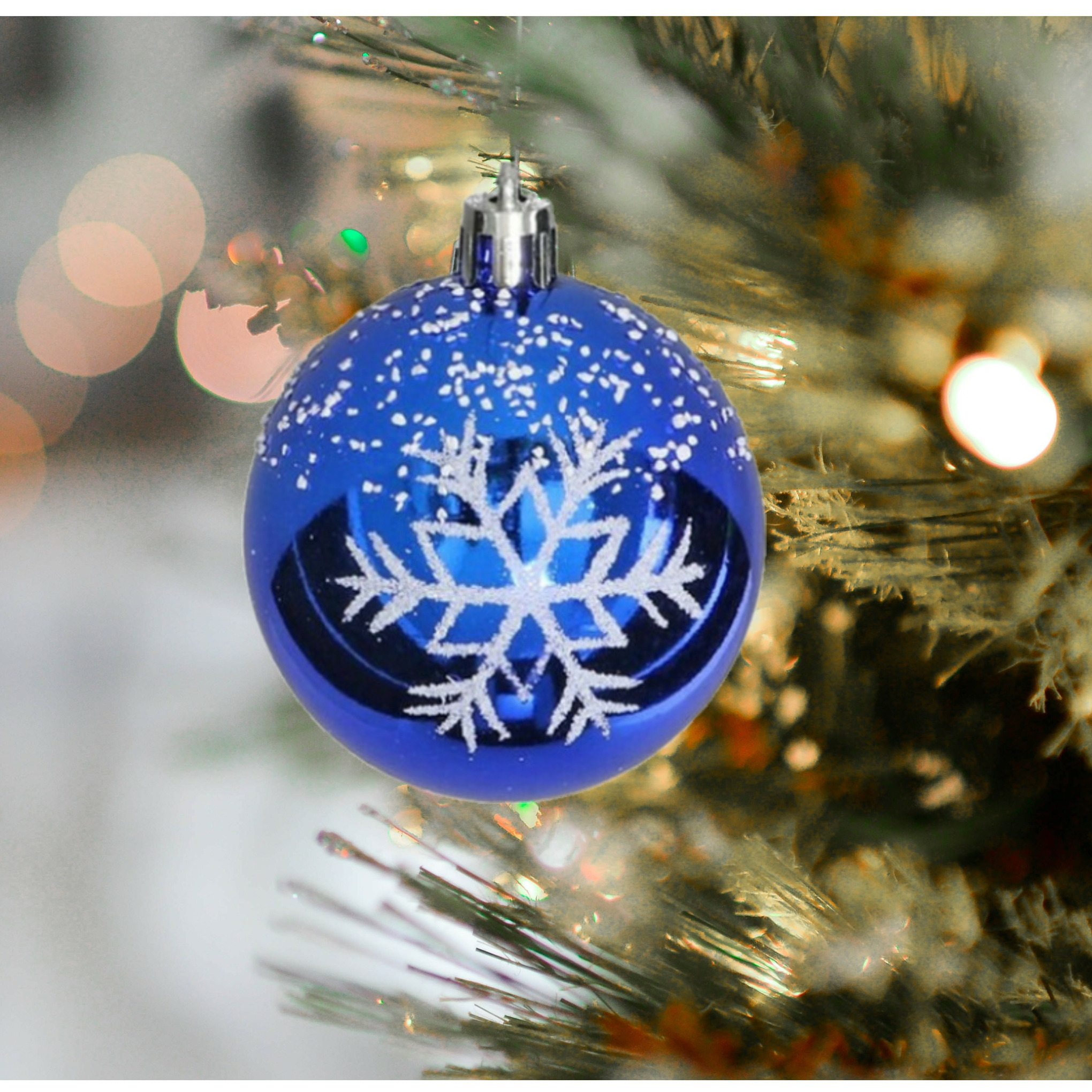 Kerstballen gedecoreerd 12x st 6 cm kunststof blauw