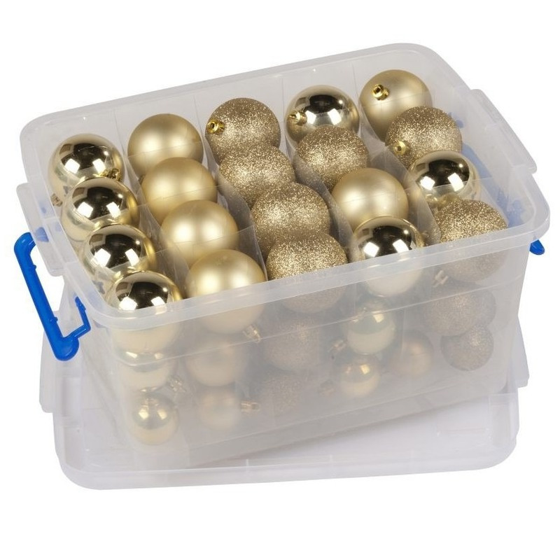 Kerstballen goud in box 70 stuks 4-6-8 cm