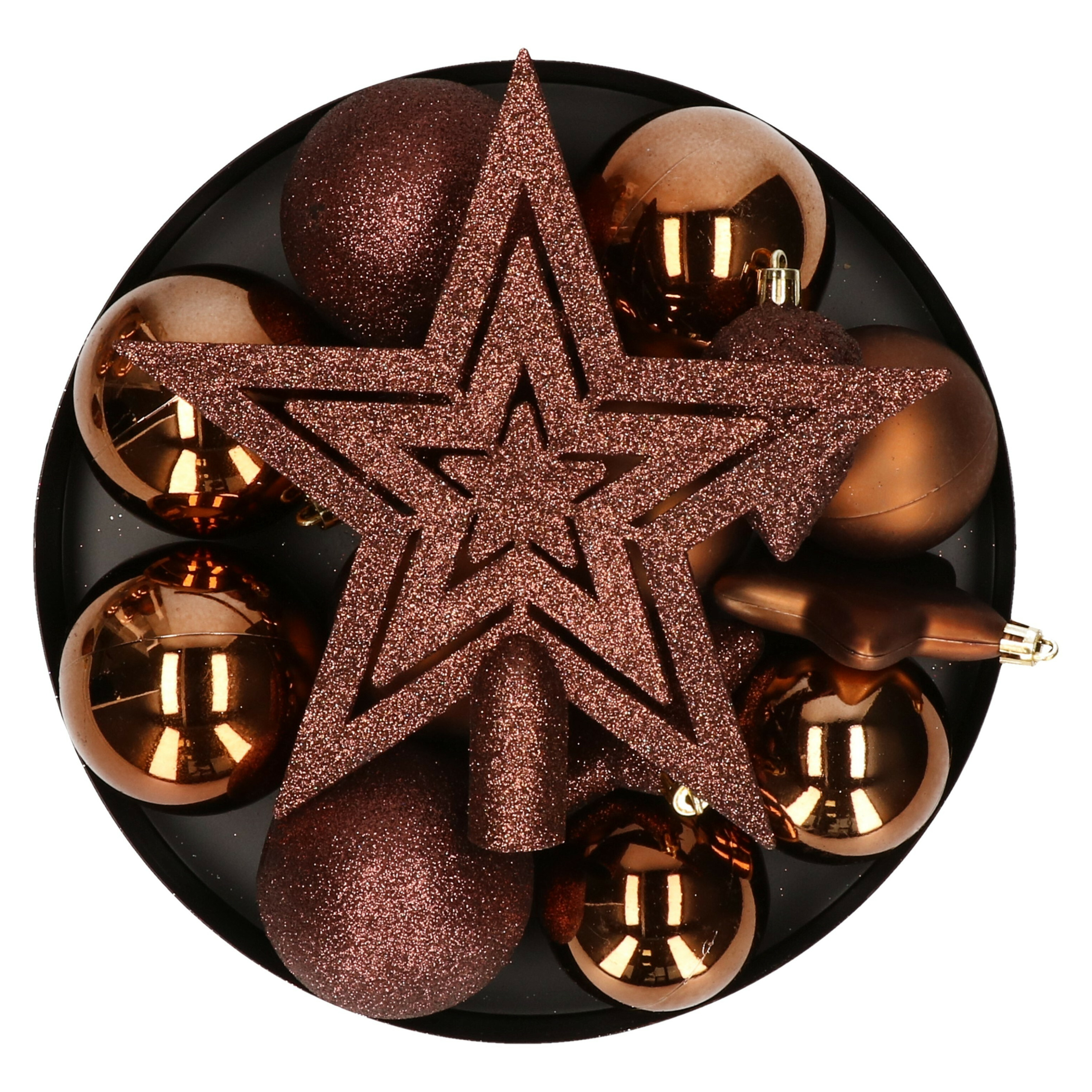Kerstballen met ster piek set 40-delig bruin kunststof kerstversiering