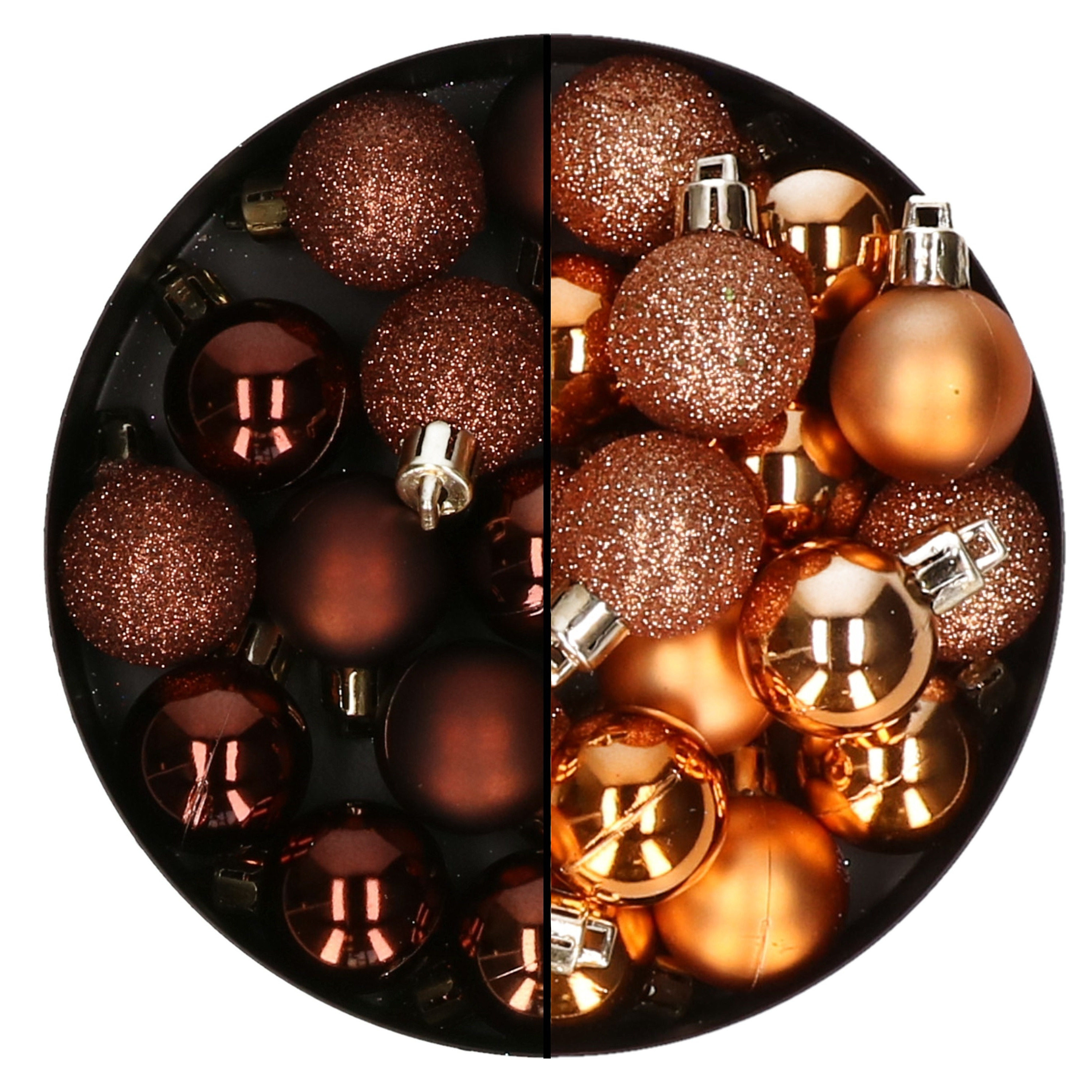 Kerstballen mini 40x st koper en donkerbruin 3 cm kunststoff