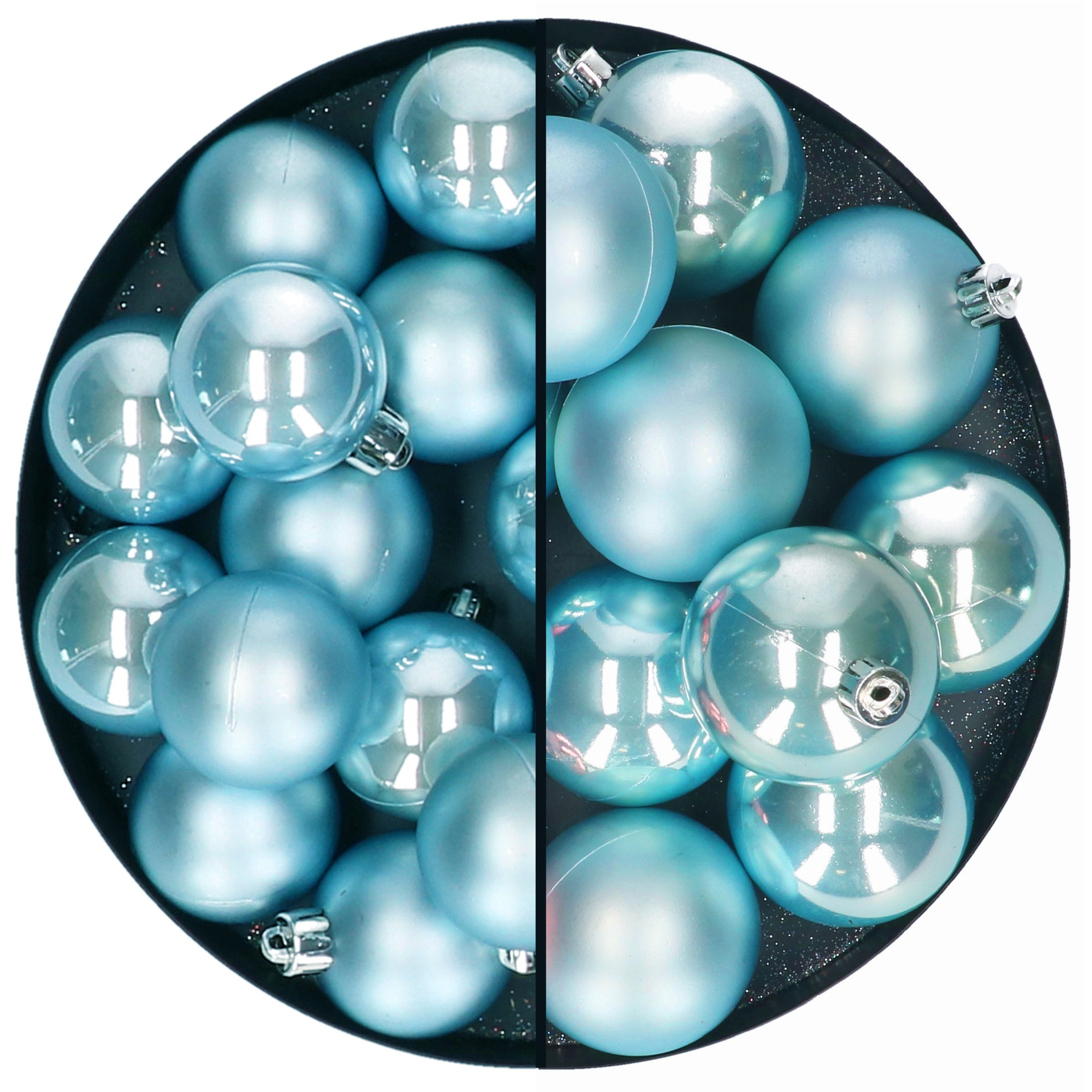 Kerstballen set 28x stuks 4 en 6 cm ijsblauw kunststof