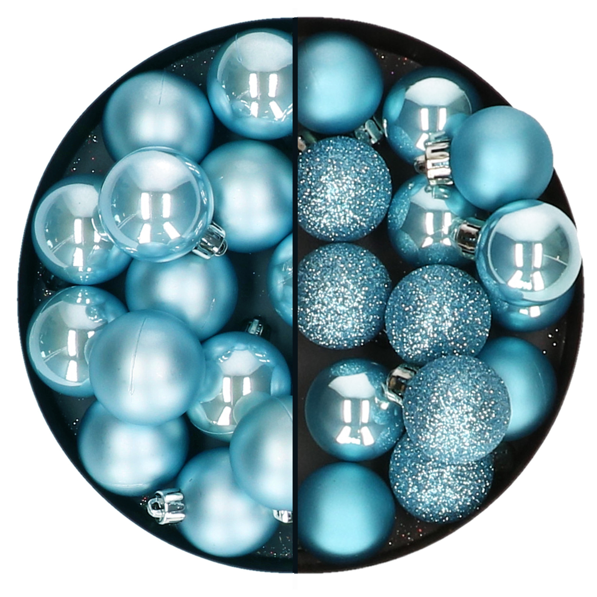 Kerstballen set 30x stuks 3 en 4 cm ijsblauw kunststof