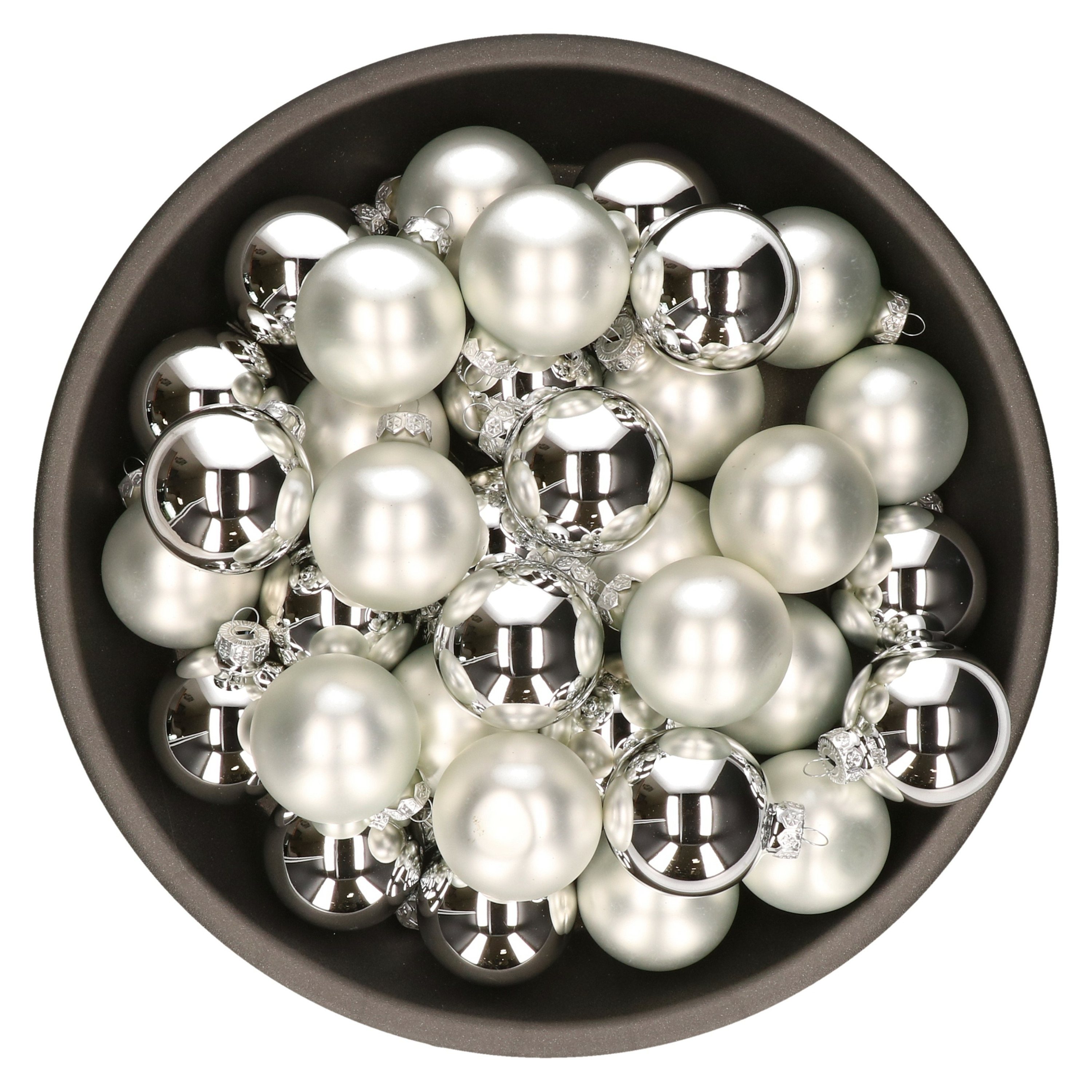 Kerstballen set van glas 36x stuks zilver 6 cm mat en glans