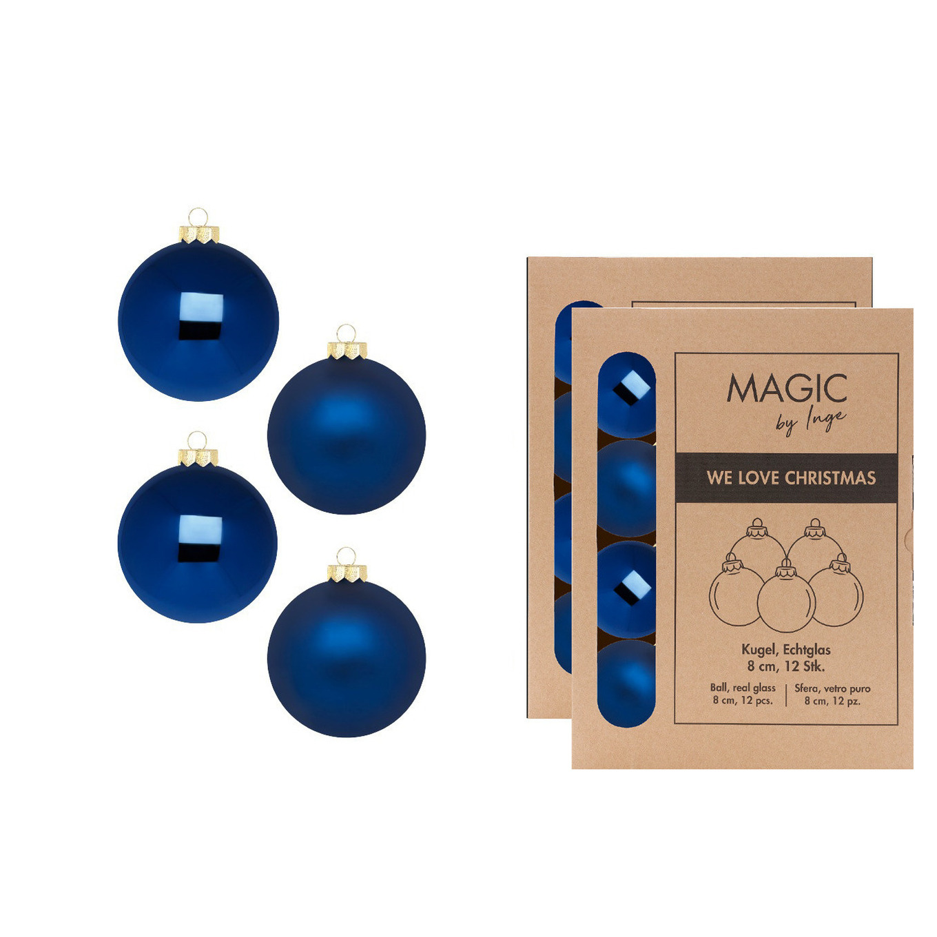 Kerstballen van glas 24x nacht blauw- 8 cm -milieubewust verpakt