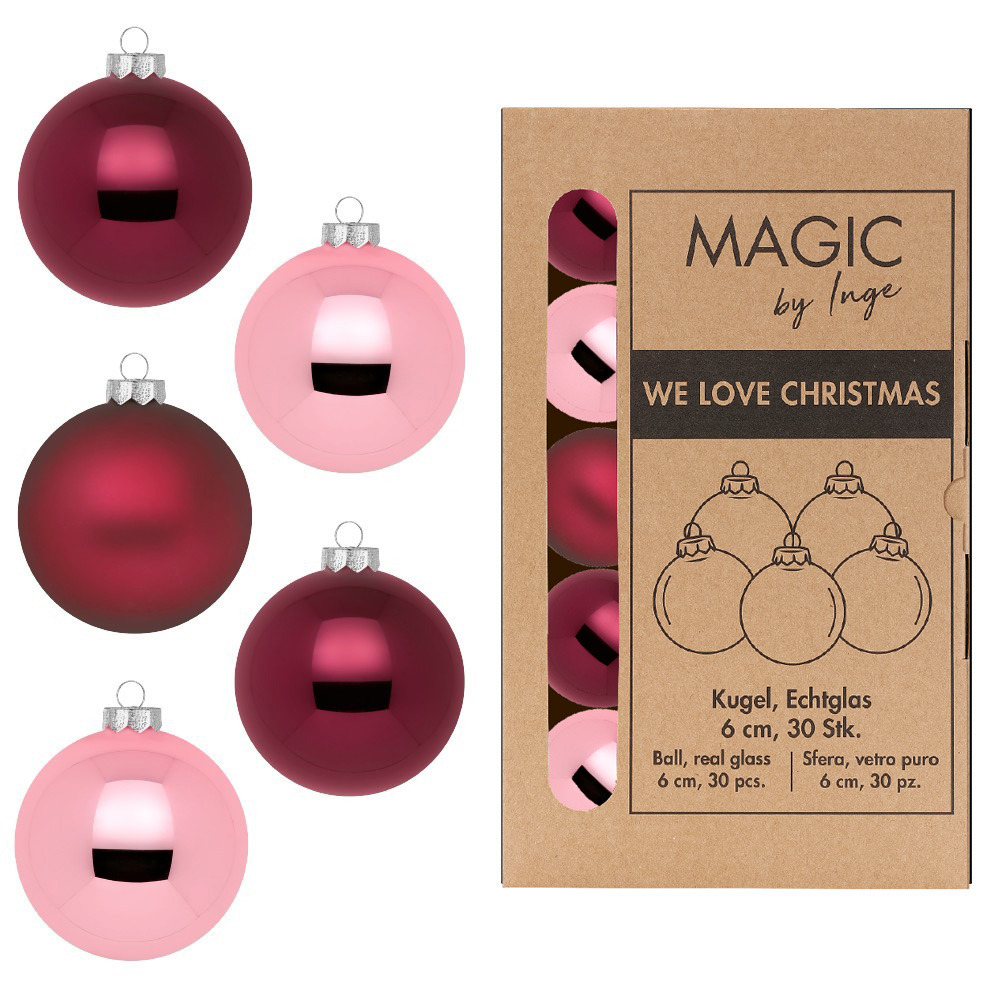 Kerstballen van glas 30x berry kiss roze 6 cm -milieubewustÂ