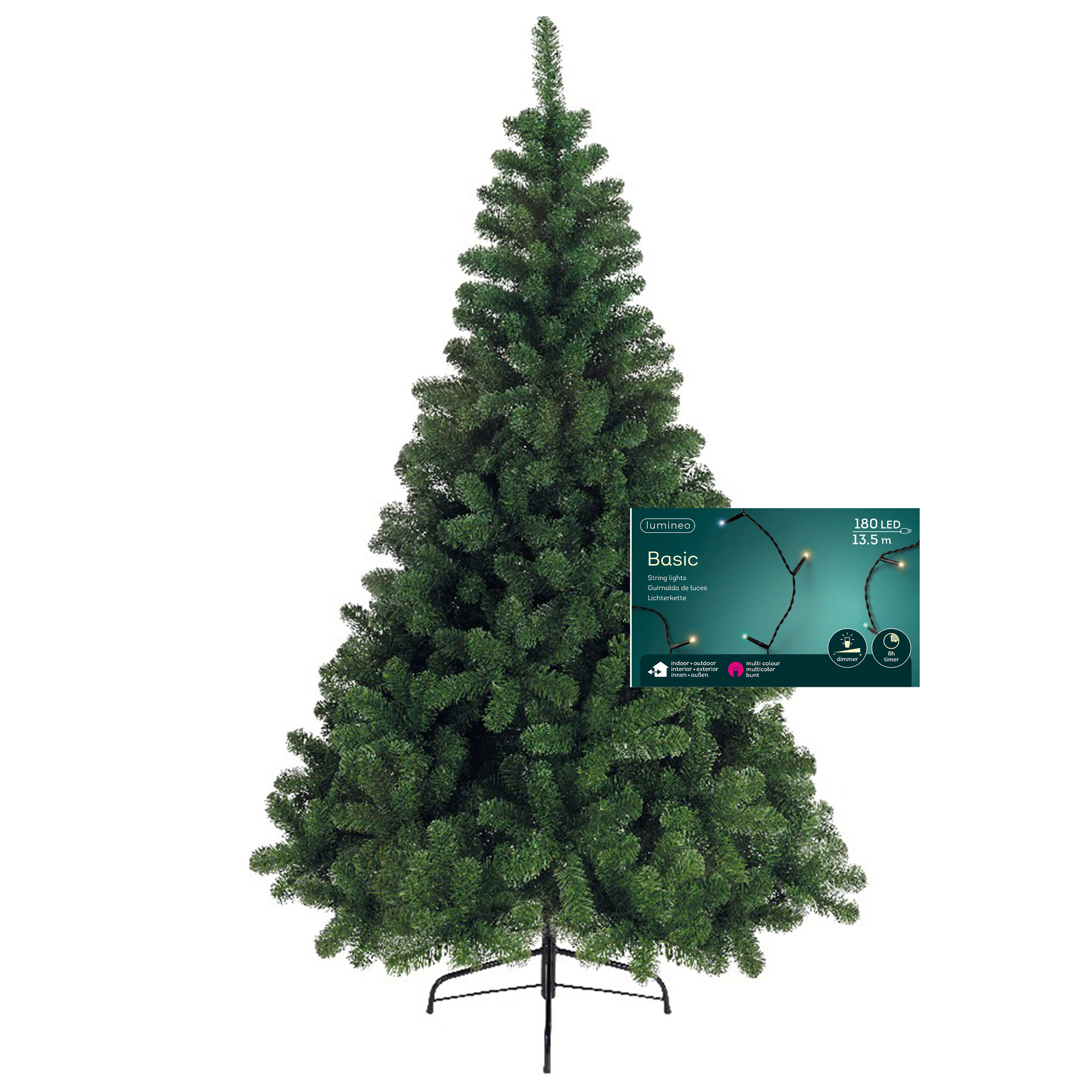 Kerstboom 150 cm incl. kerstverlichting lichtsnoer gekleurd