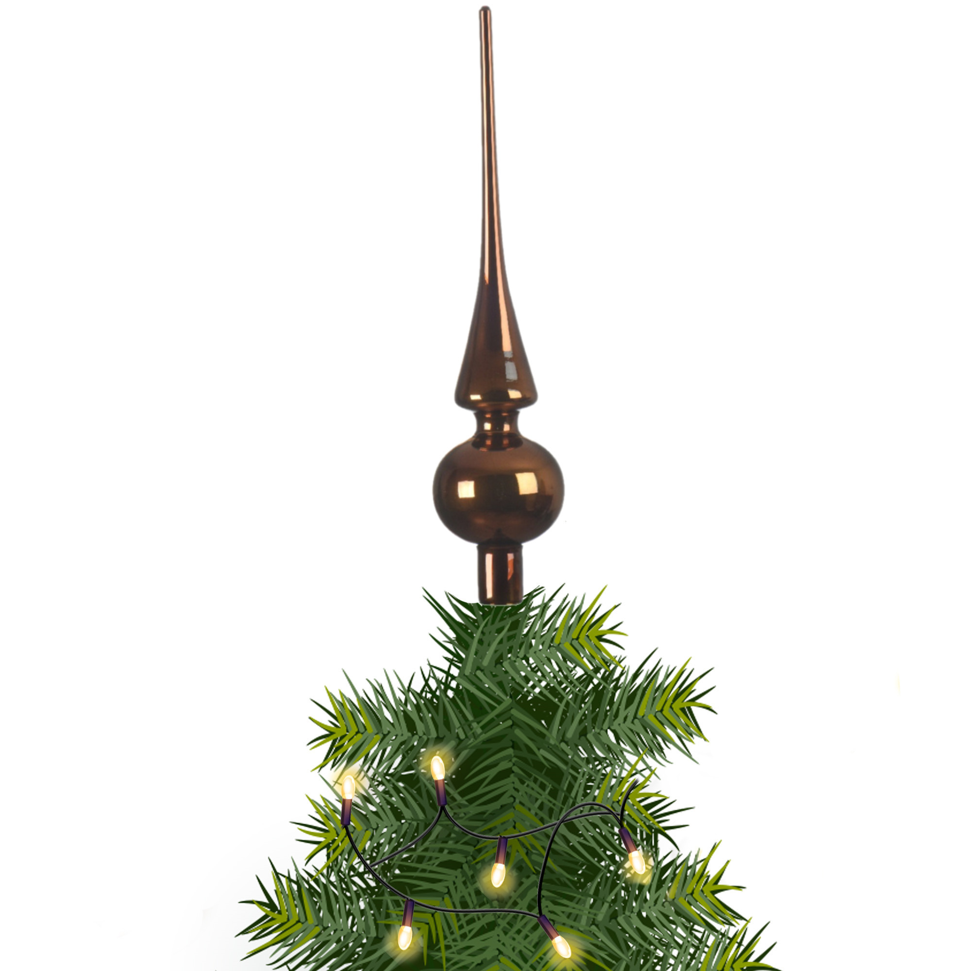 Kerstboom glazen piek bruin glans 26 cm