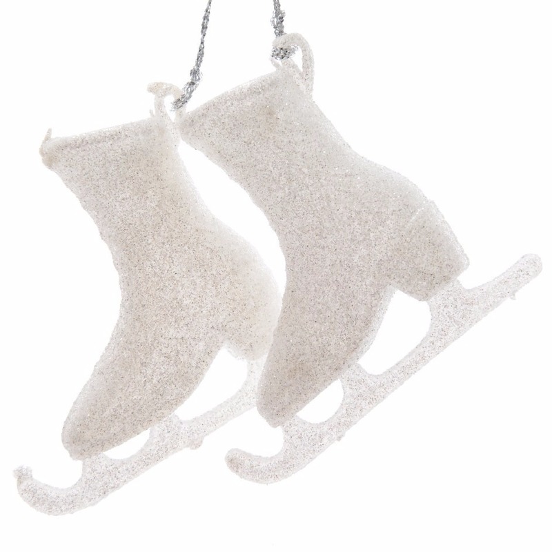 Kerstboomdecoratie hanger schaatsen 8 stuks wit