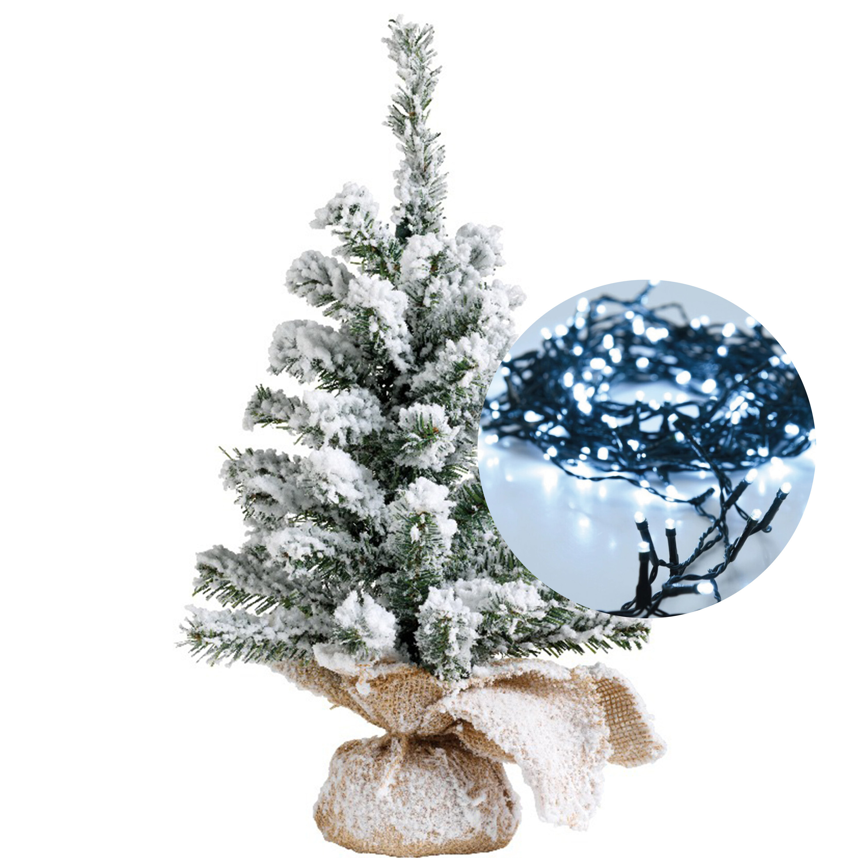 Kerstboompje besneeuwd 45 cm -met verlichting helder wit 300 cm -40 leds