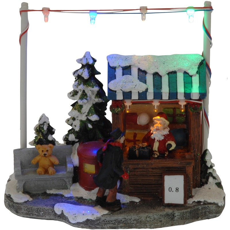 Kerstdorp kersthuisje cadeautjes winkel-kraam 16 cm met LED lampjes