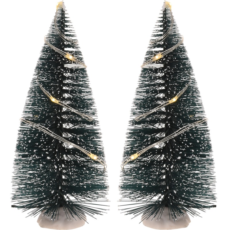 Kerstdorp maken 6x bomen 15 cm met LED lampjes