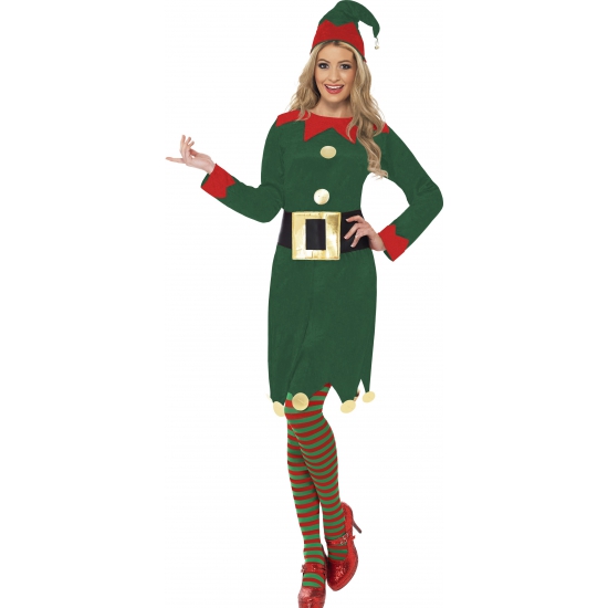 Kerstelf jurkje verkleed kostuum-outfit voor dames