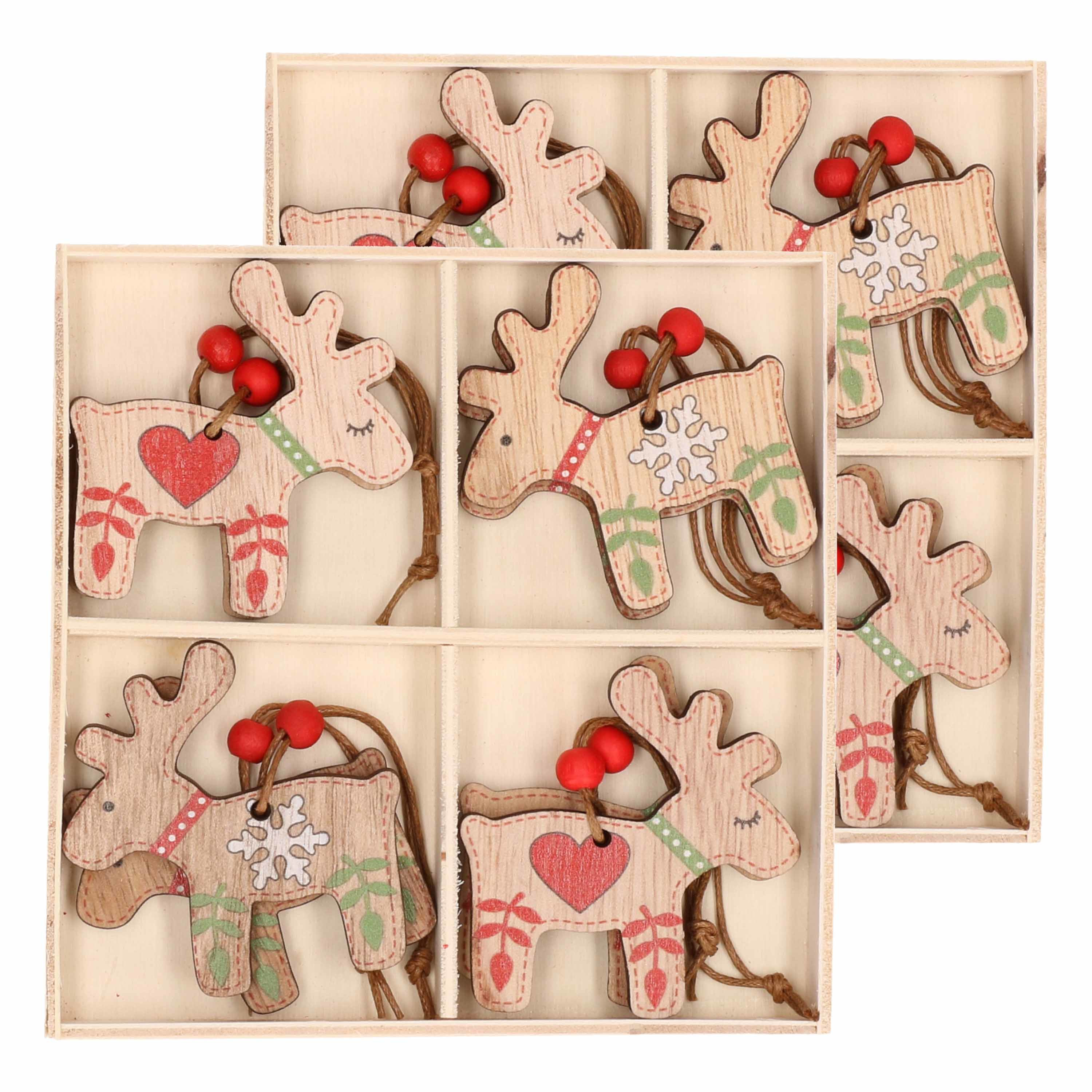 Kersthanger set van 16x houten rendieren hangers 5 x 6 cm kerstboomversiering