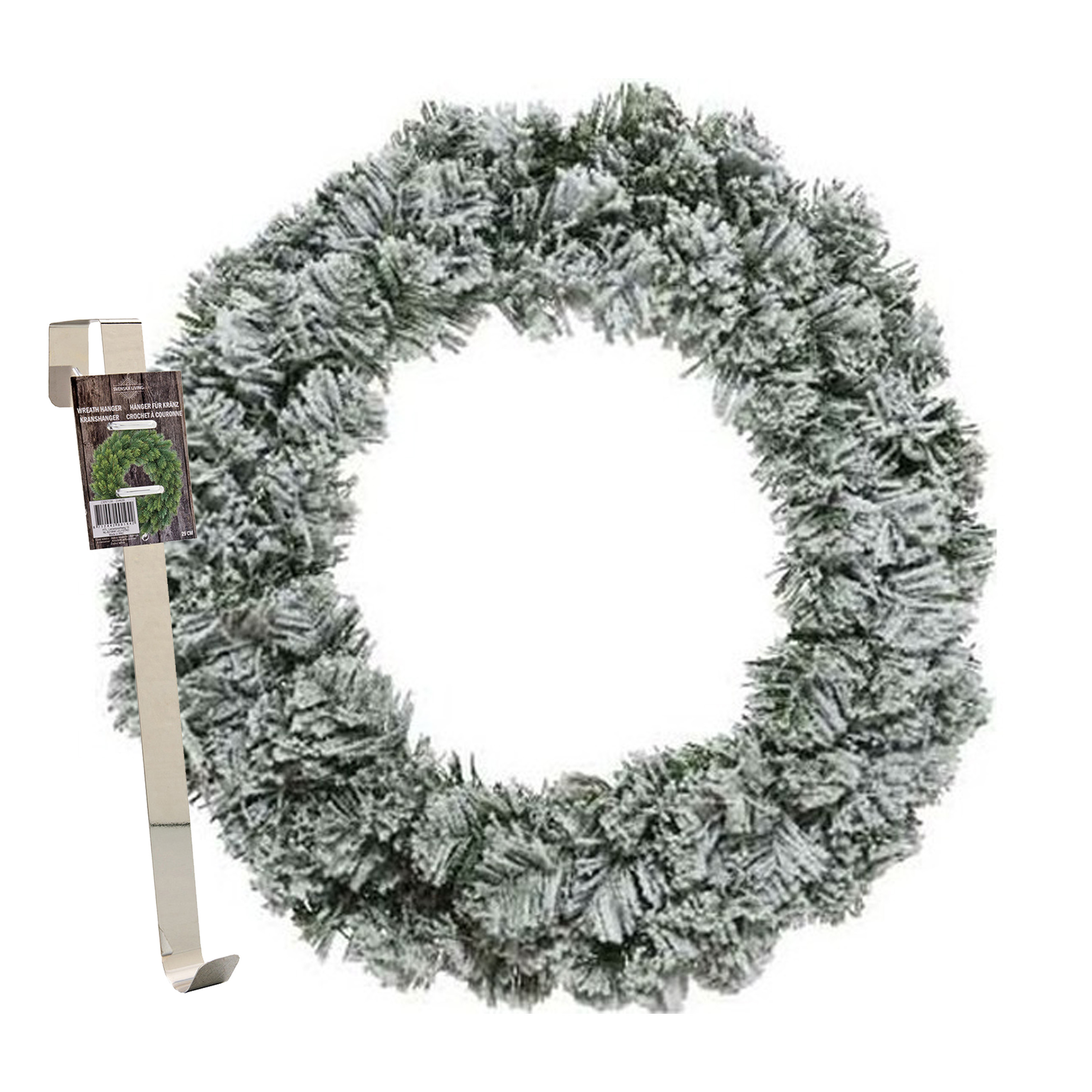 Kerstkrans 40 cm groen besneeuwd met messing hanger-ophanghaak
