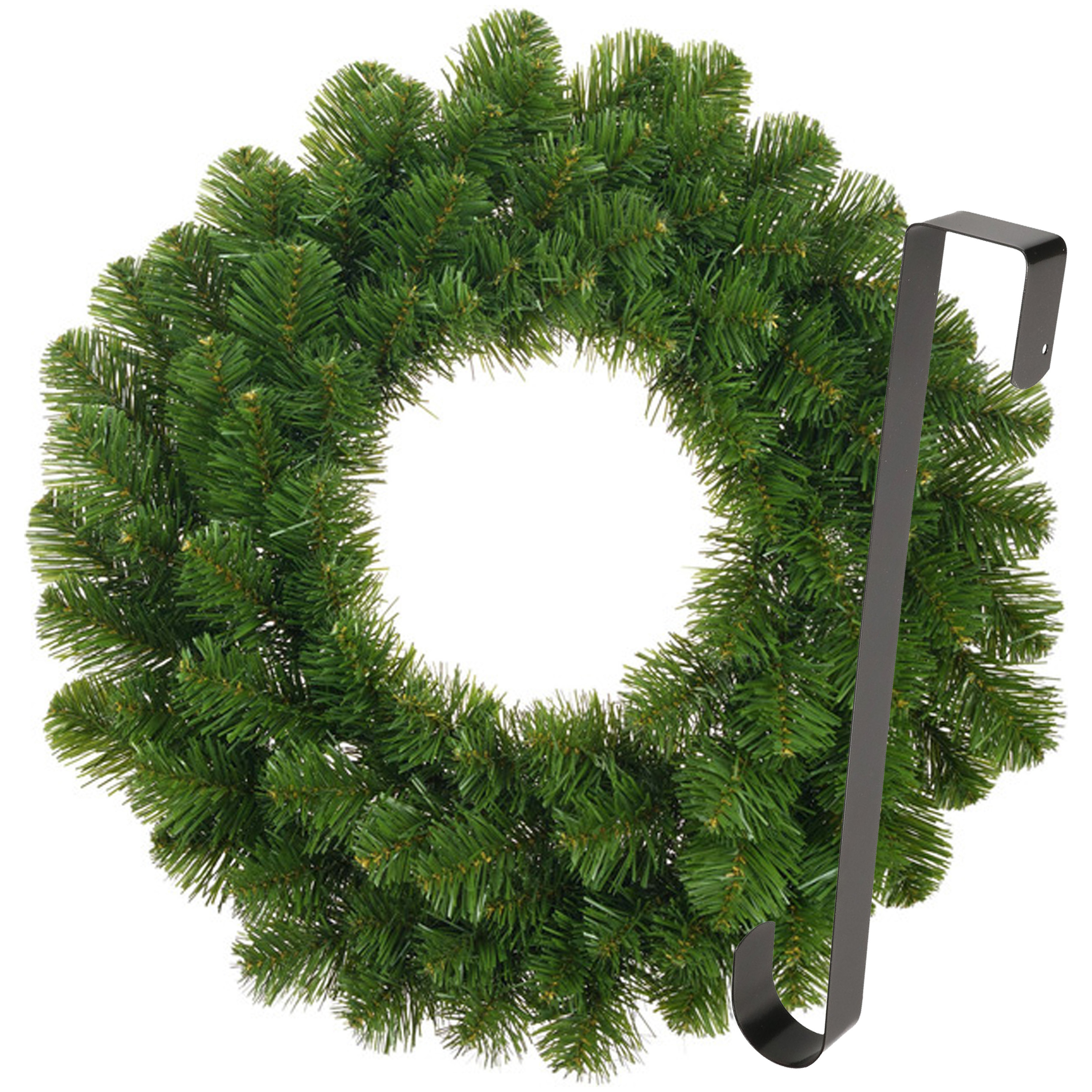 Kerstkrans 45 cm groen met zwarte hanger-ophanghaak kerstversiering