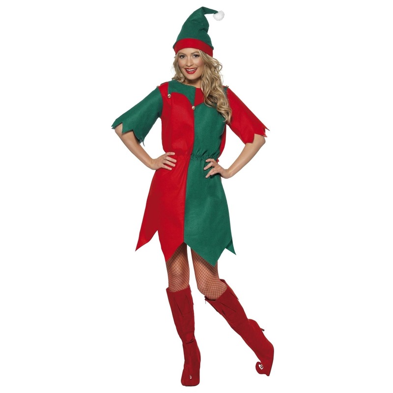 Kerstmis elfen jurk voor dames rood-groen