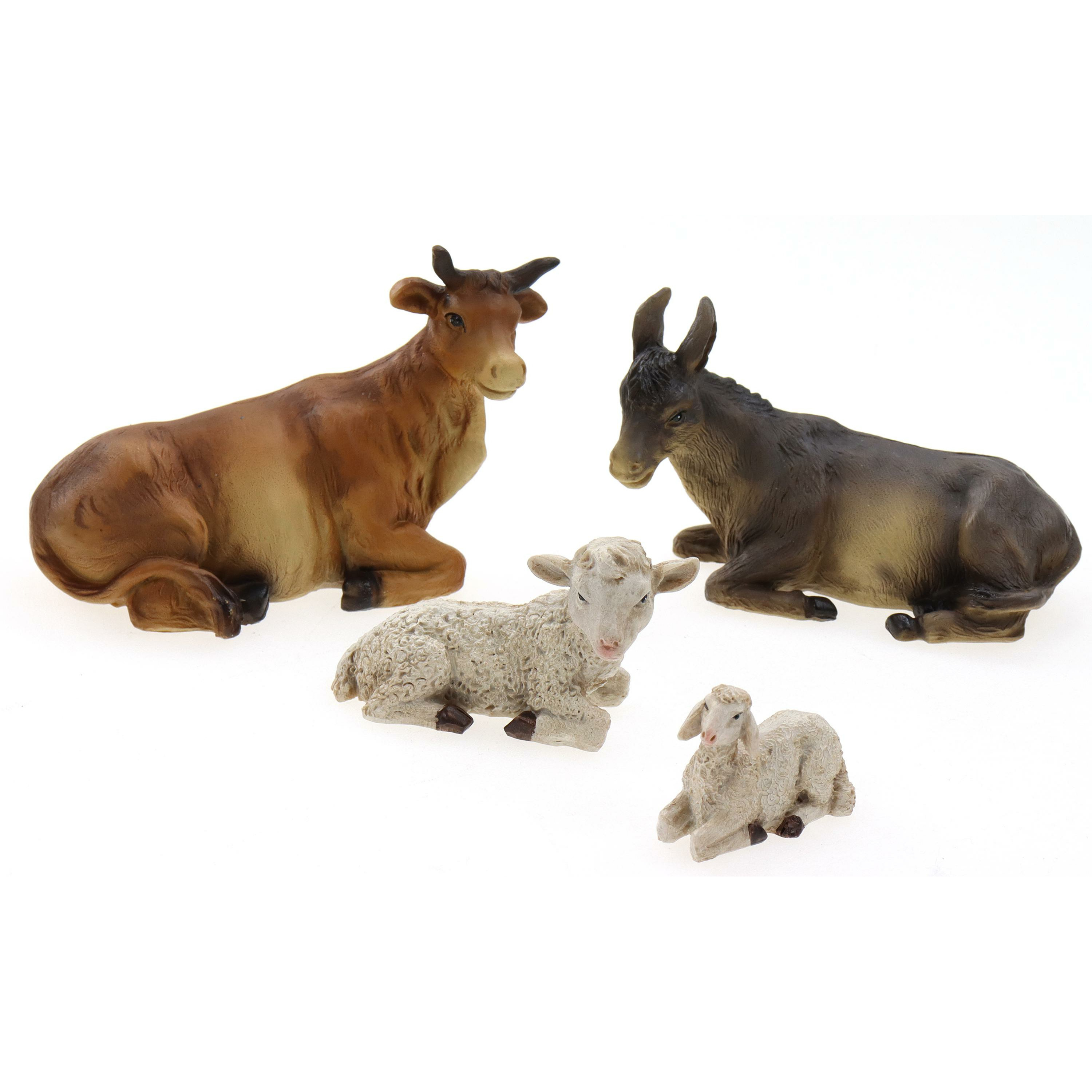 Kerststal dieren beeldjes 4x stuks os, ezel, schaap en lammetjeÂ