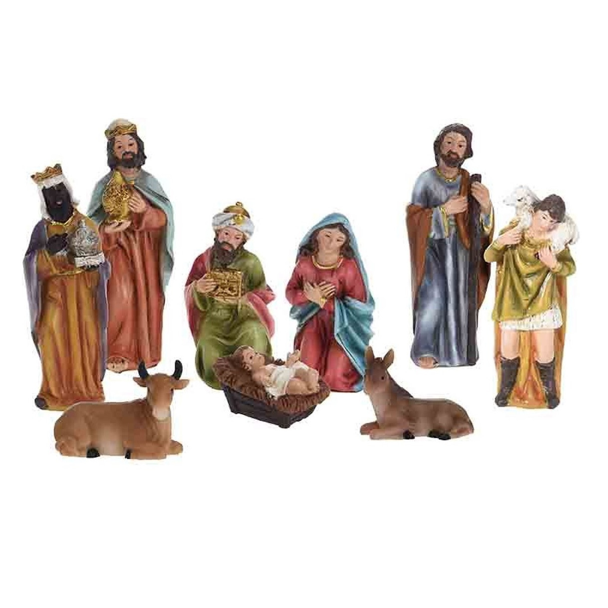 Kerststal figuren 9-delig polystone ca. 13 cm kerstbeeldjes