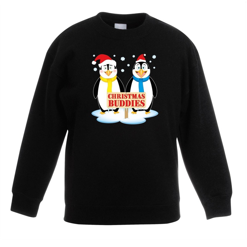 Kersttrui met 2 pinguin vriendjes zwart voor jongens en meisjes