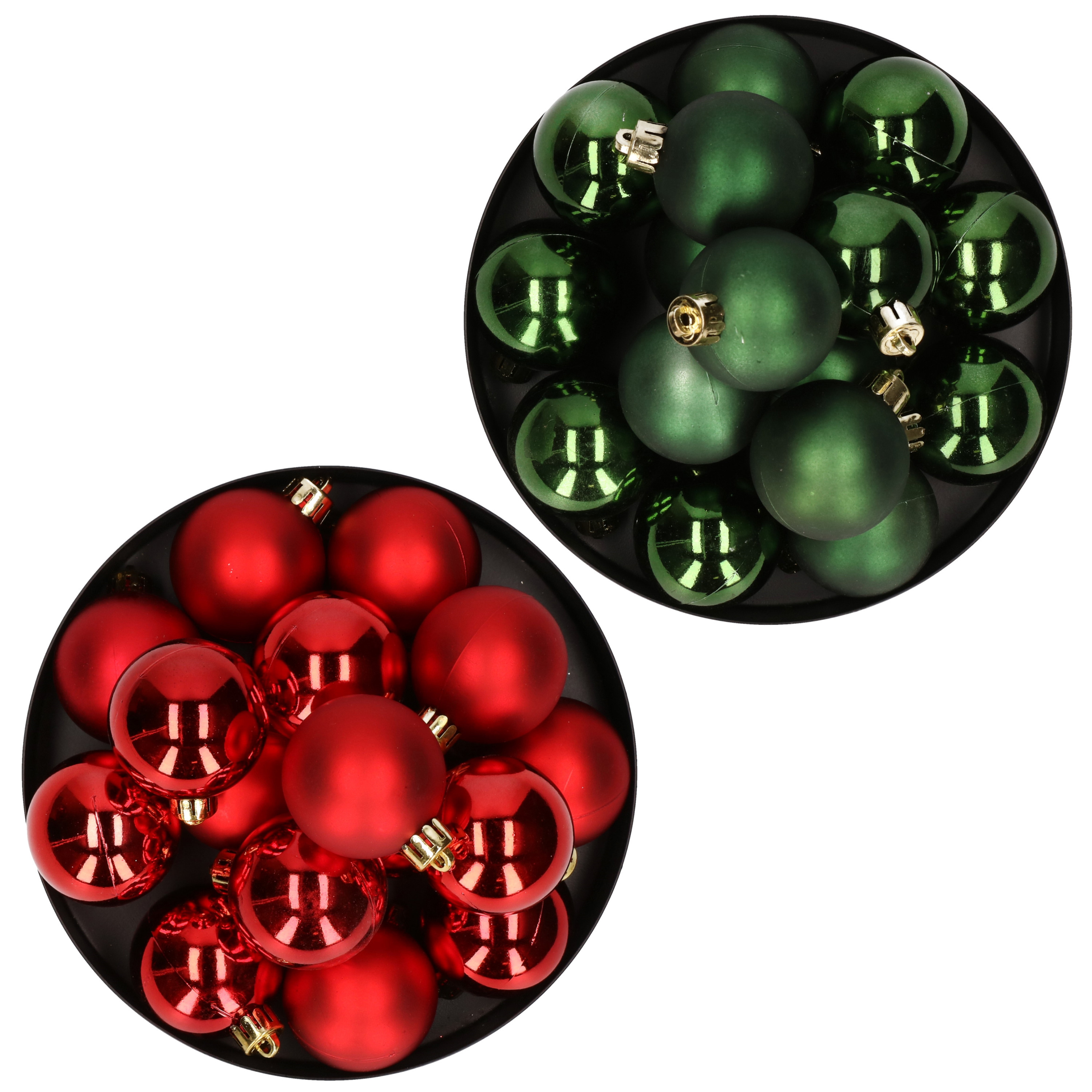 Kerstversiering kunststof kerstballen mix rood- donkergroen 4 en 6 cm pakket van 80x stuks