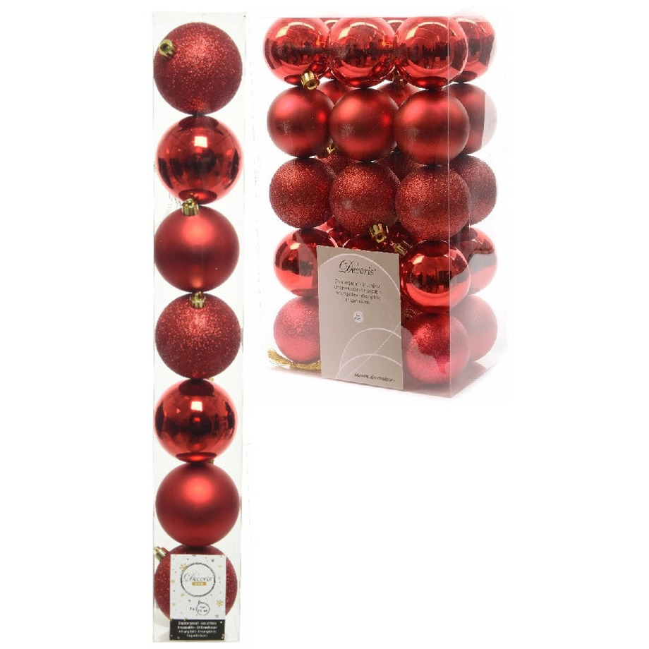 Kerstversiering kunststof kerstballen rood 4-5-6-8 cm pakket van 33x stuks