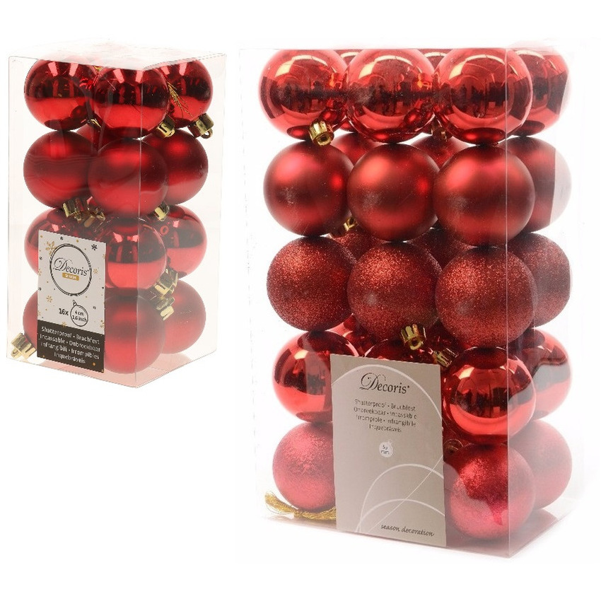 Kerstversiering kunststof kerstballen rood 4-6 cm pakket van 46x stuks