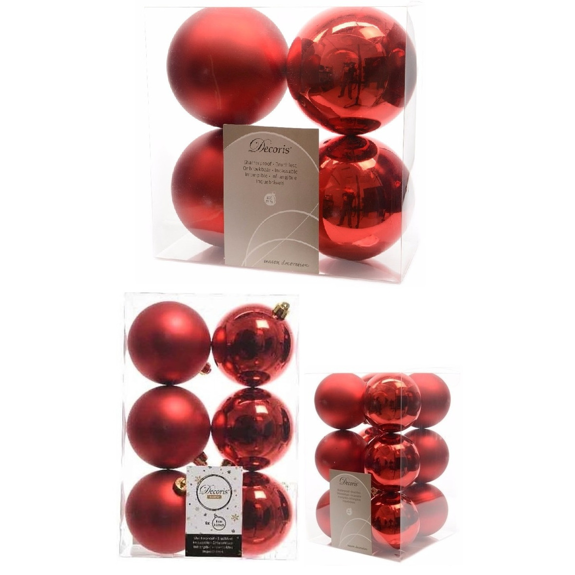 Kerstversiering kunststof kerstballen rood 6-8-10 cm pakket van 22x stuks