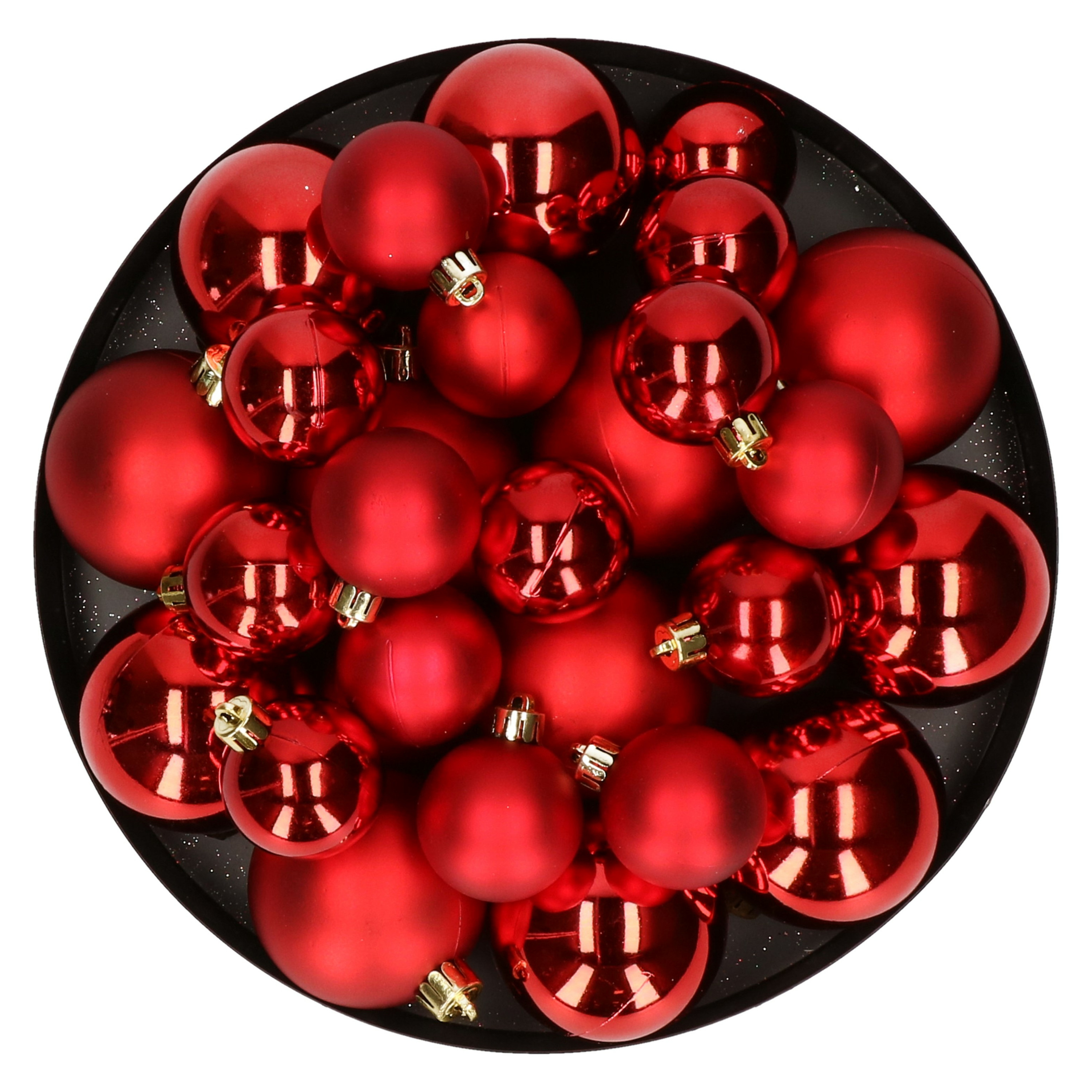 Kerstversiering kunststof kerstballen rood 6-8-10 cm pakket van 44x stuks