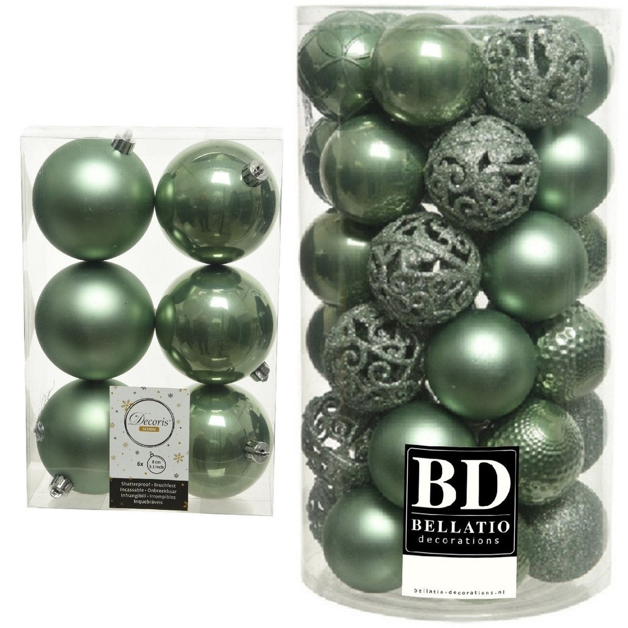 Kerstversiering kunststof kerstballen salie groen 6-8 cm pakket van 49x stuks