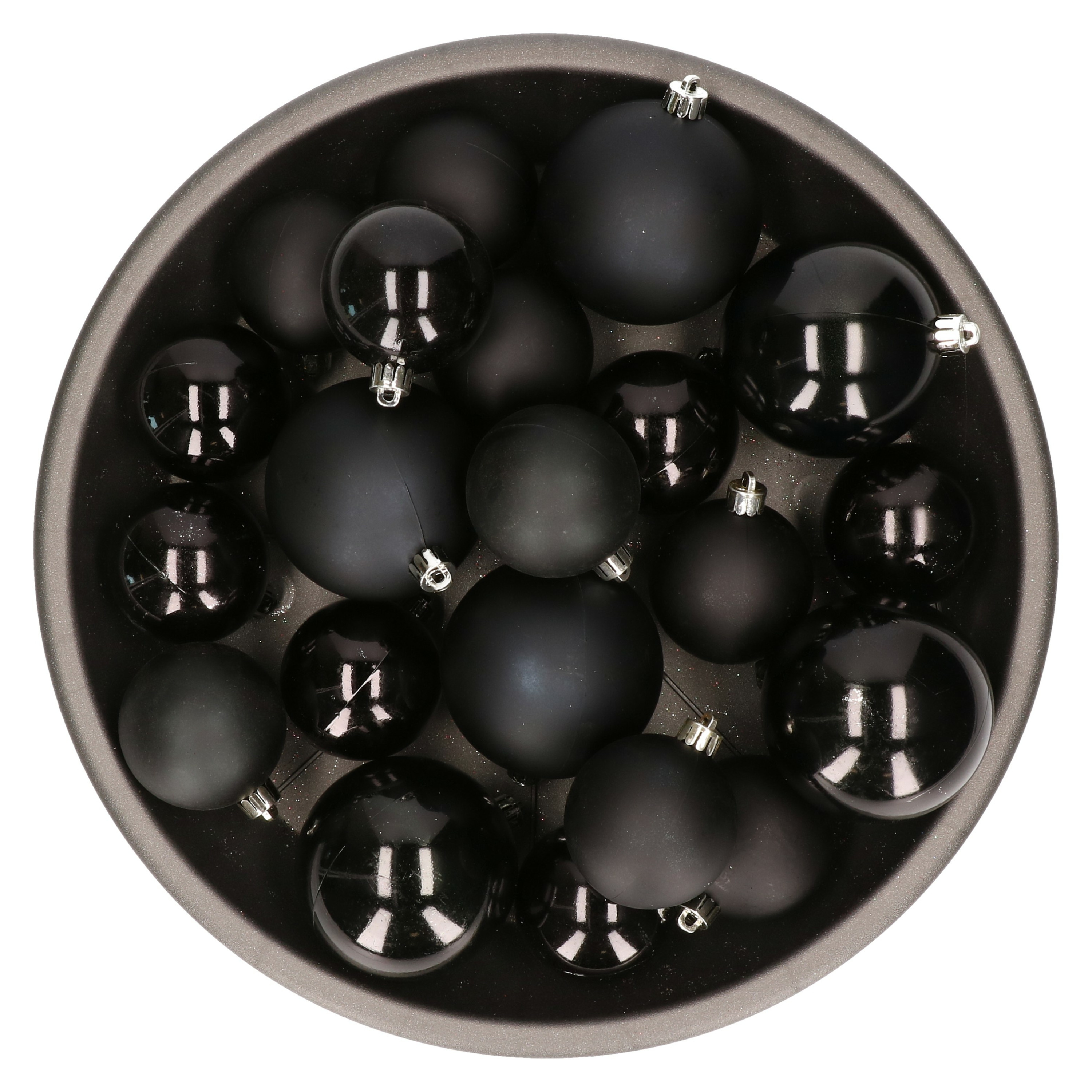 Kerstversiering kunststof kerstballen zwart 6-8-10 cm pakket van 22x stuks
