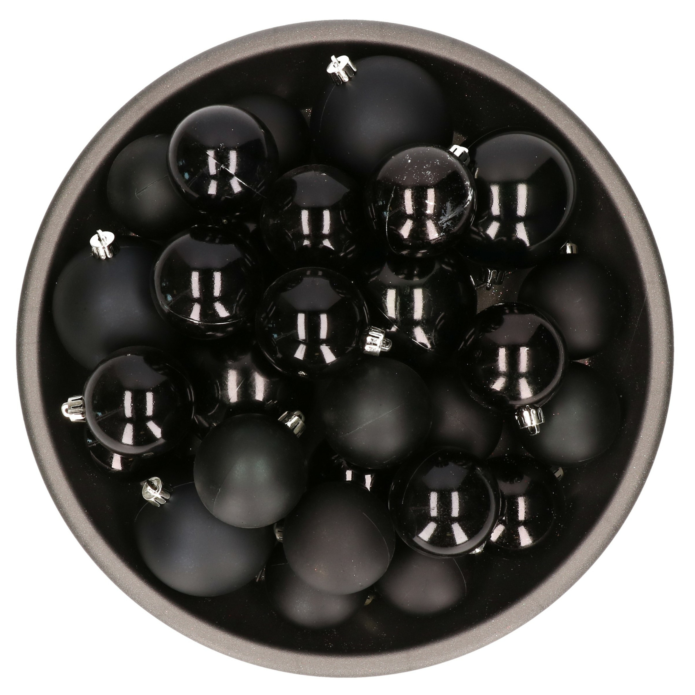 Kerstversiering kunststof kerstballen zwart 6-8-10 cm pakket van 44x stuks