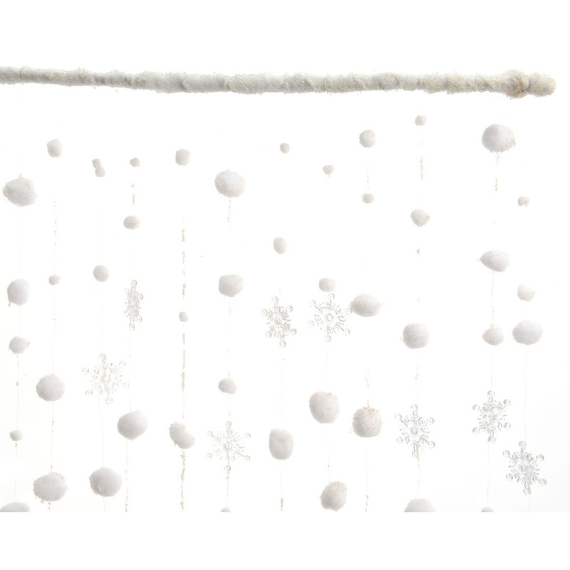 Kerstversiering witte sneeuwbal en sneeuwvlok gordijn 90 x 200 cm
