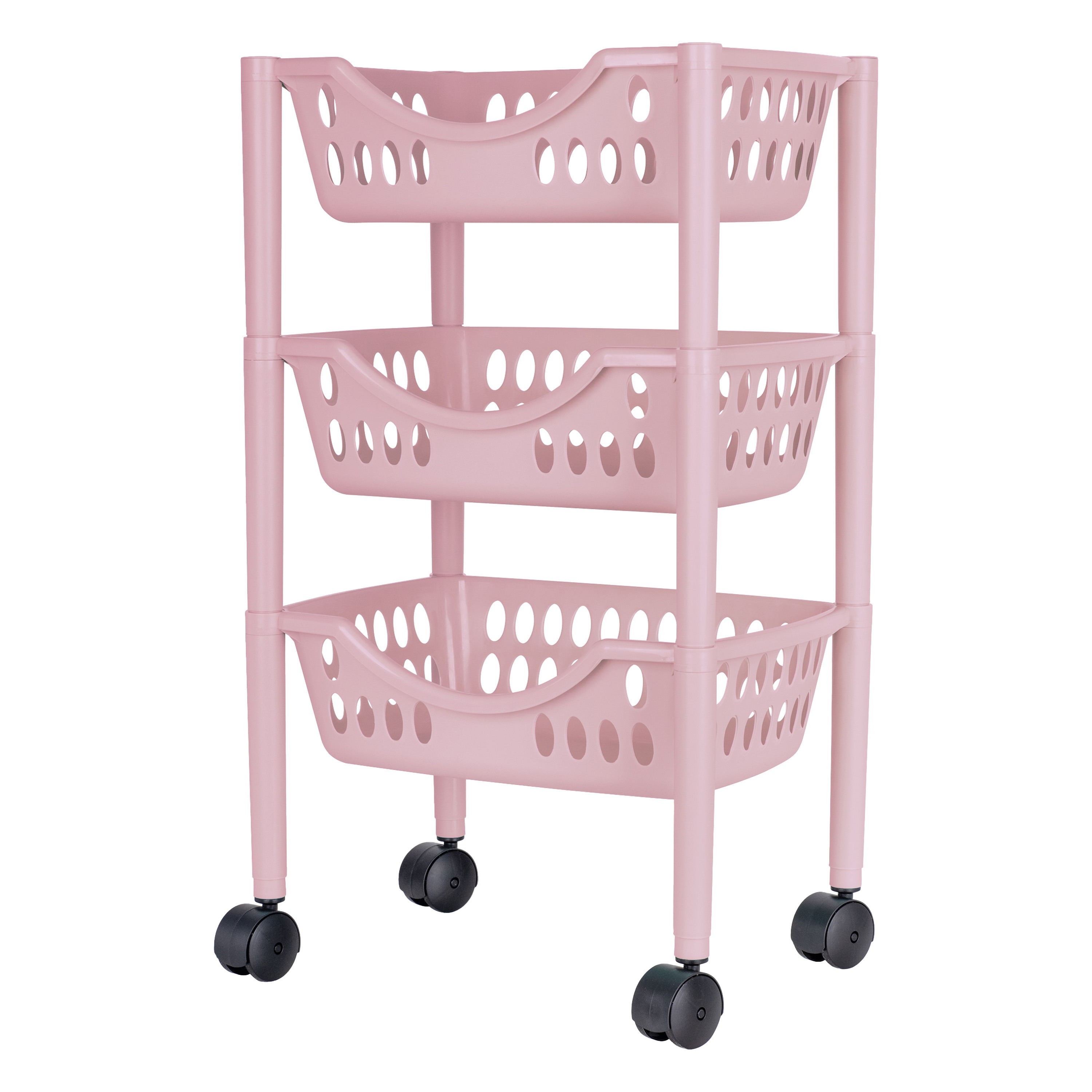 Keukentrolley 3-laags roze kunststof 39 x 26,5 x 66,5 cm