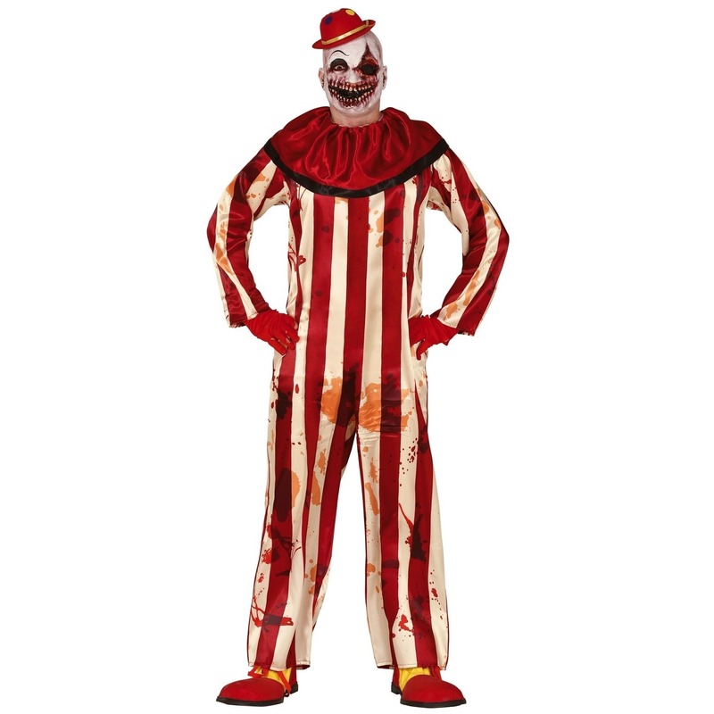 Killer clown Halloween verkleed kostuum rood-wit voor heren