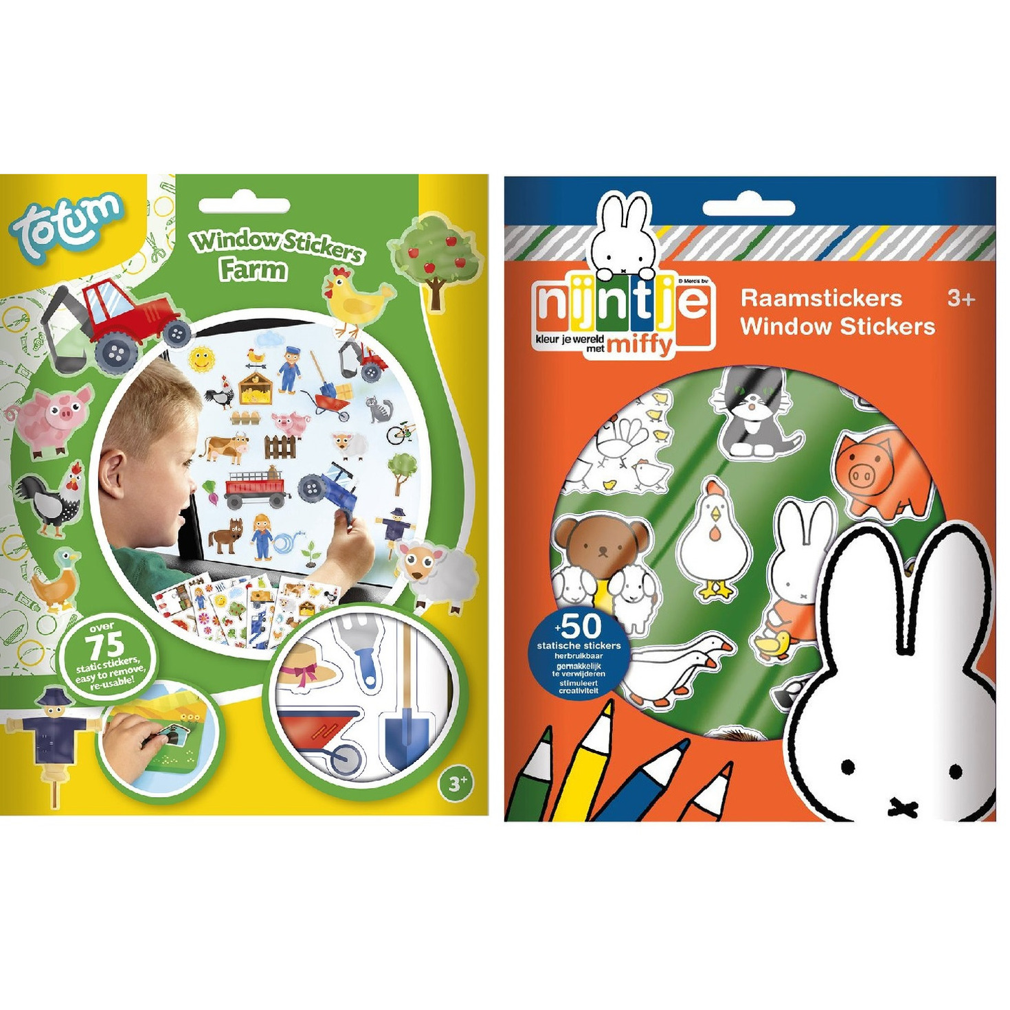 Kinder autoraam stickers combinatie set boerderij en Nijntje thema