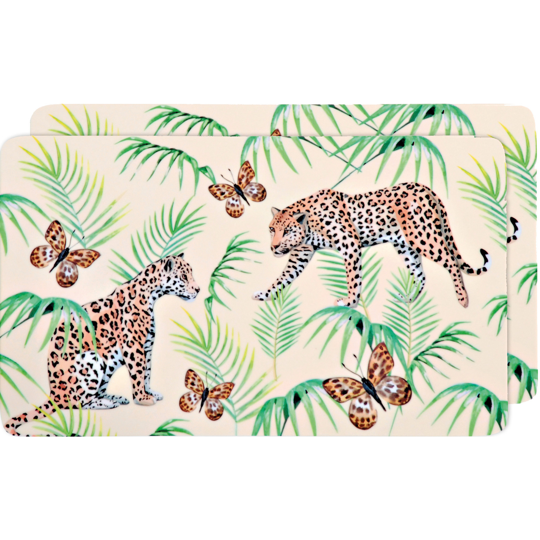 Kinder Ontbijtbordjes-ontbijtplankjes set van 4x stuks tropische-luipaard print 14 x 24 cm