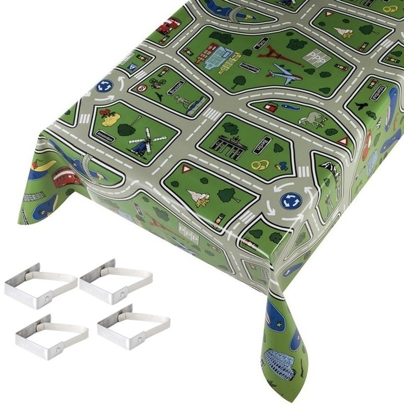 Kinder tafelkleden-tafelzeilen speelkleed patroon 140 x 245 cm rechthoekig met 4x tafelkleedklemmen