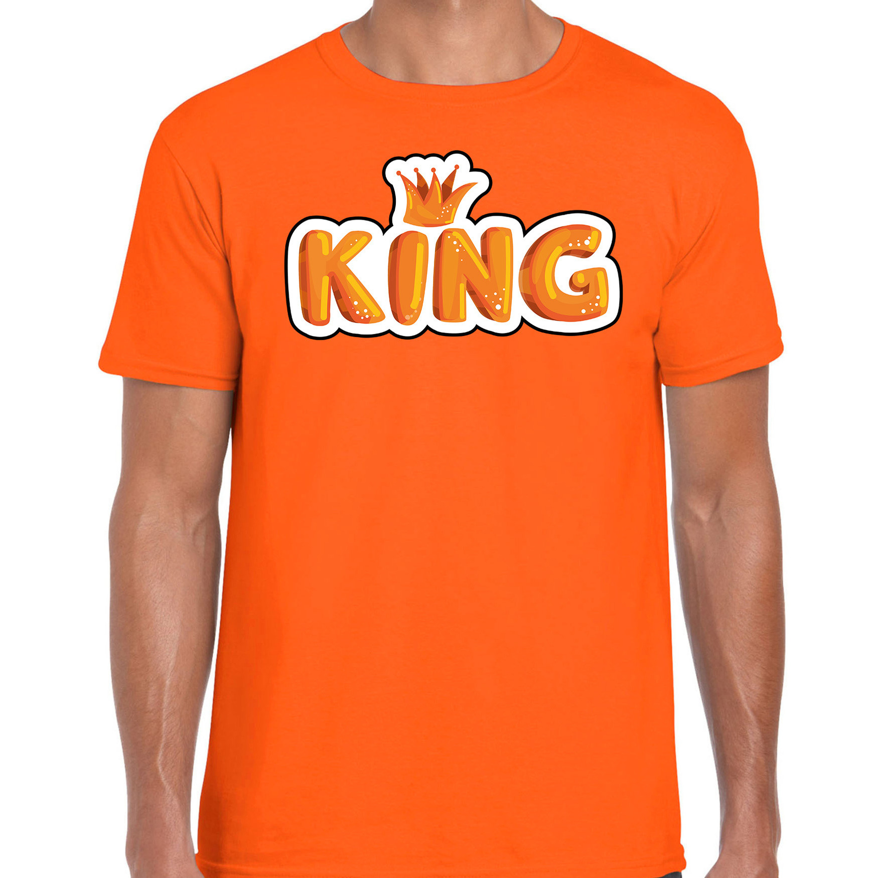 King in cartoon letters t-shirt oranje voor heren Koningsdag shirts