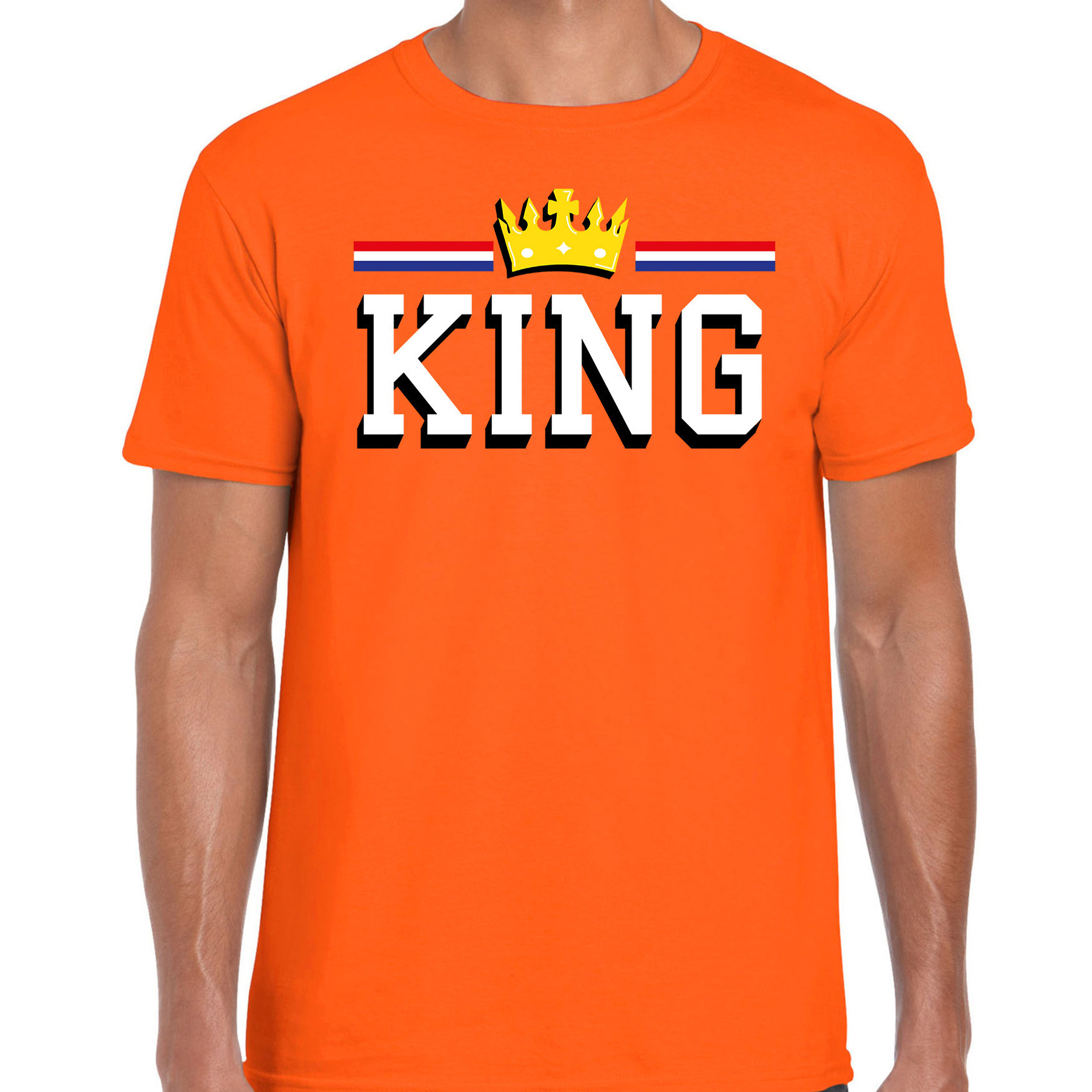 King met gouden kroon t-shirt oranje voor heren Koningsdag shirts