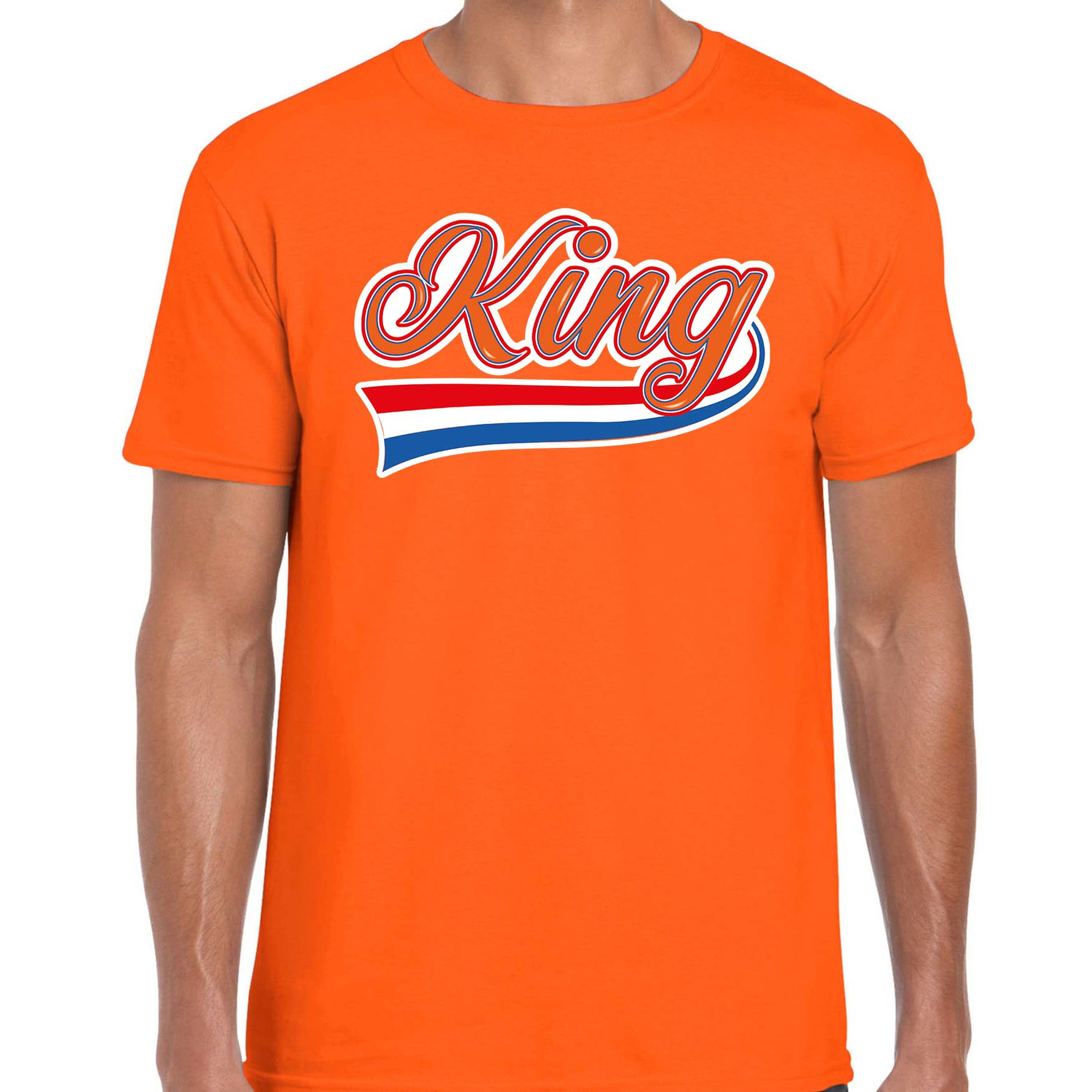 King met sierlijke wimpel t-shirt oranje voor heren Koningsdag shirts