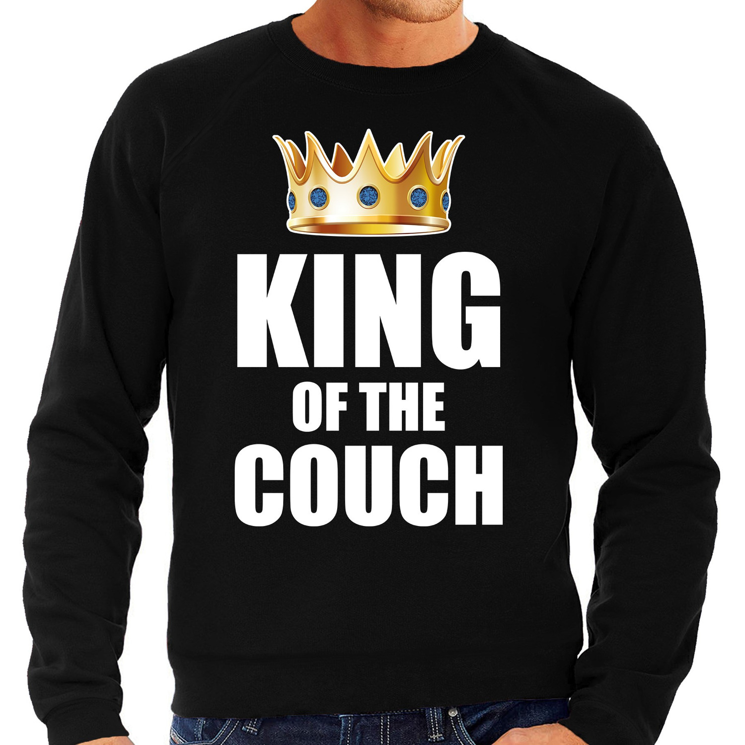 King of the couch sweater / trui voor thuisblijvers tijdens Koningsdag zwart heren