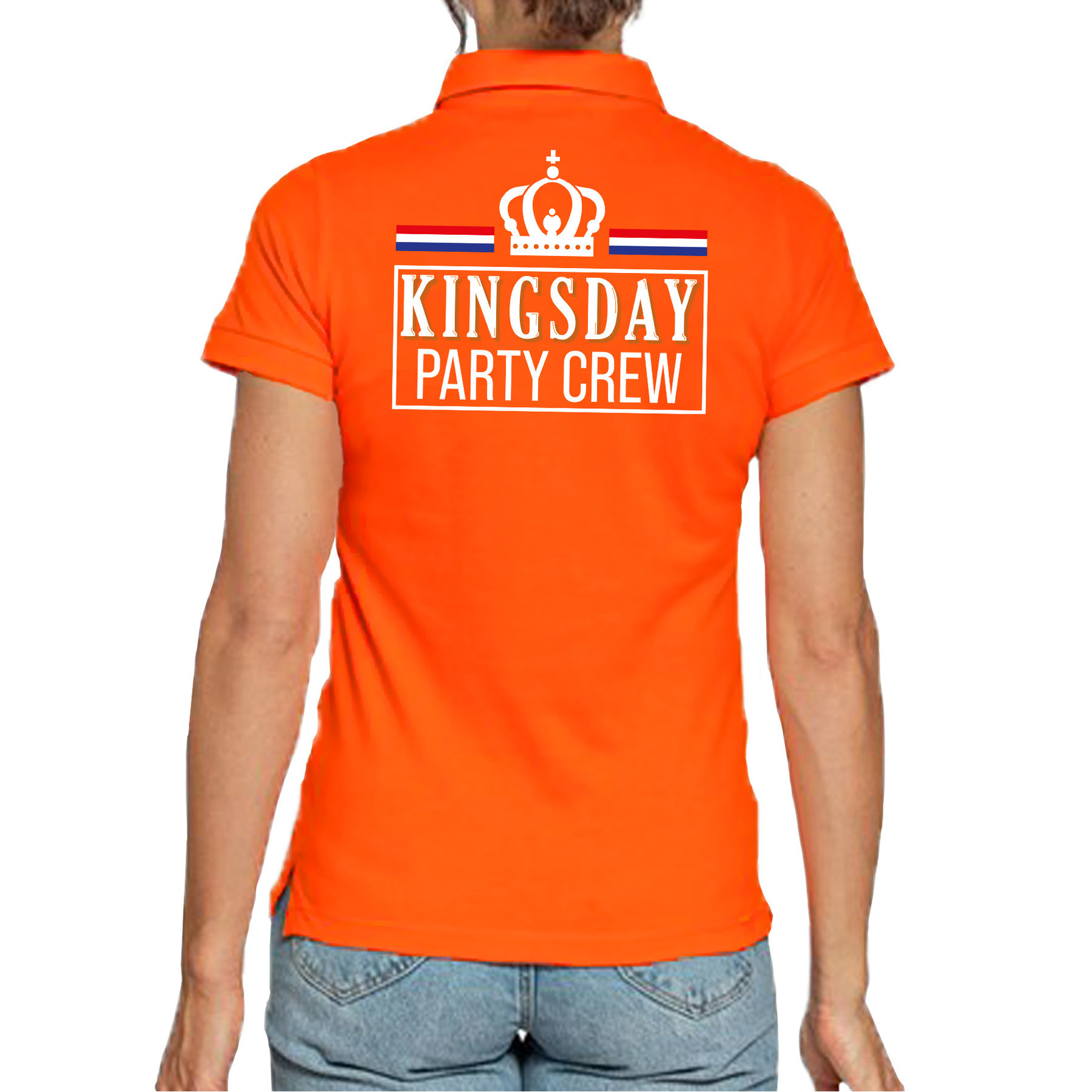 Kingsday party crew polo shirt oranje voor dames Koningsdag polo shirts