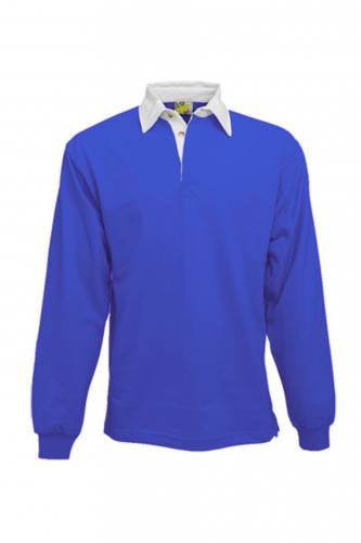 Kleding kobaltblauw rugbyshirt met witte kraag