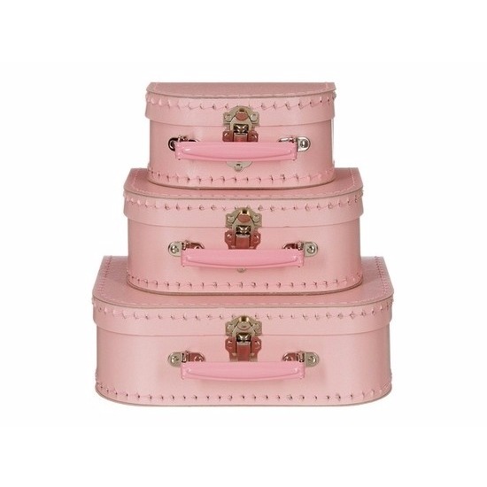 Klein decoratie koffertje licht roze 16 cm