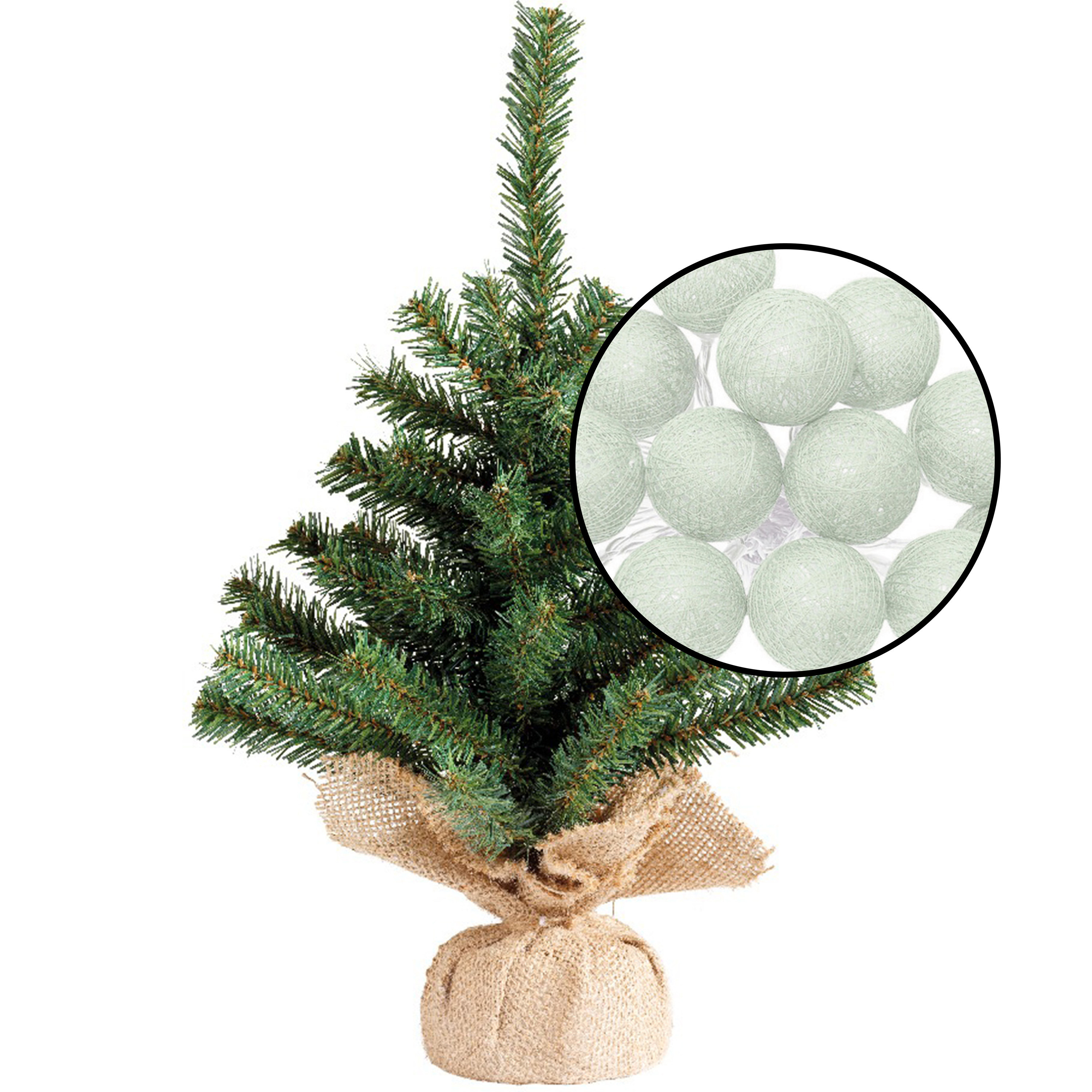 Kleine kunst kerstboom H45 cm- incl. lichtsnoer met balletjes lichtgroen