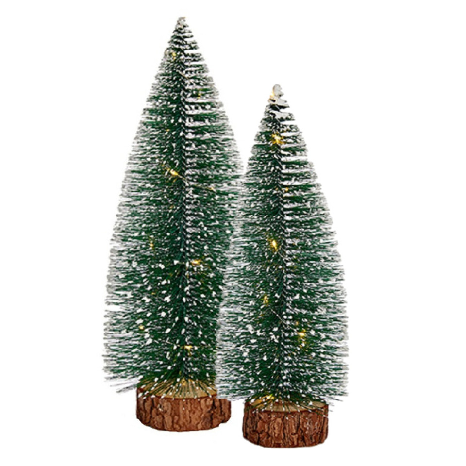 Kleine-mini decoratie kerstboompjes set van 2x st met licht 30-35 cm