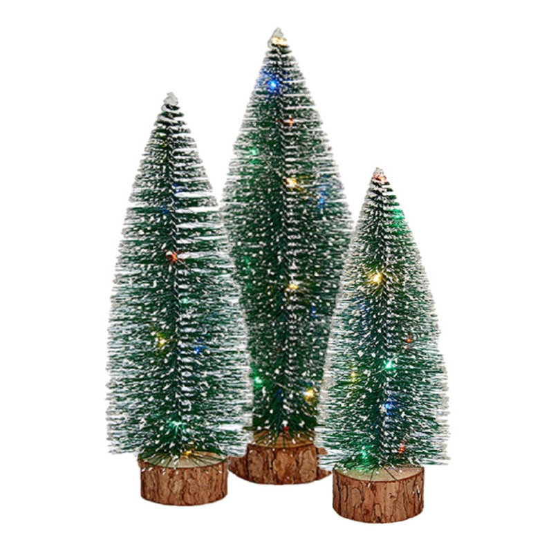Kleine-mini decoratie kerstboompjes set van 3x st met gekleurd licht 25-35 cm
